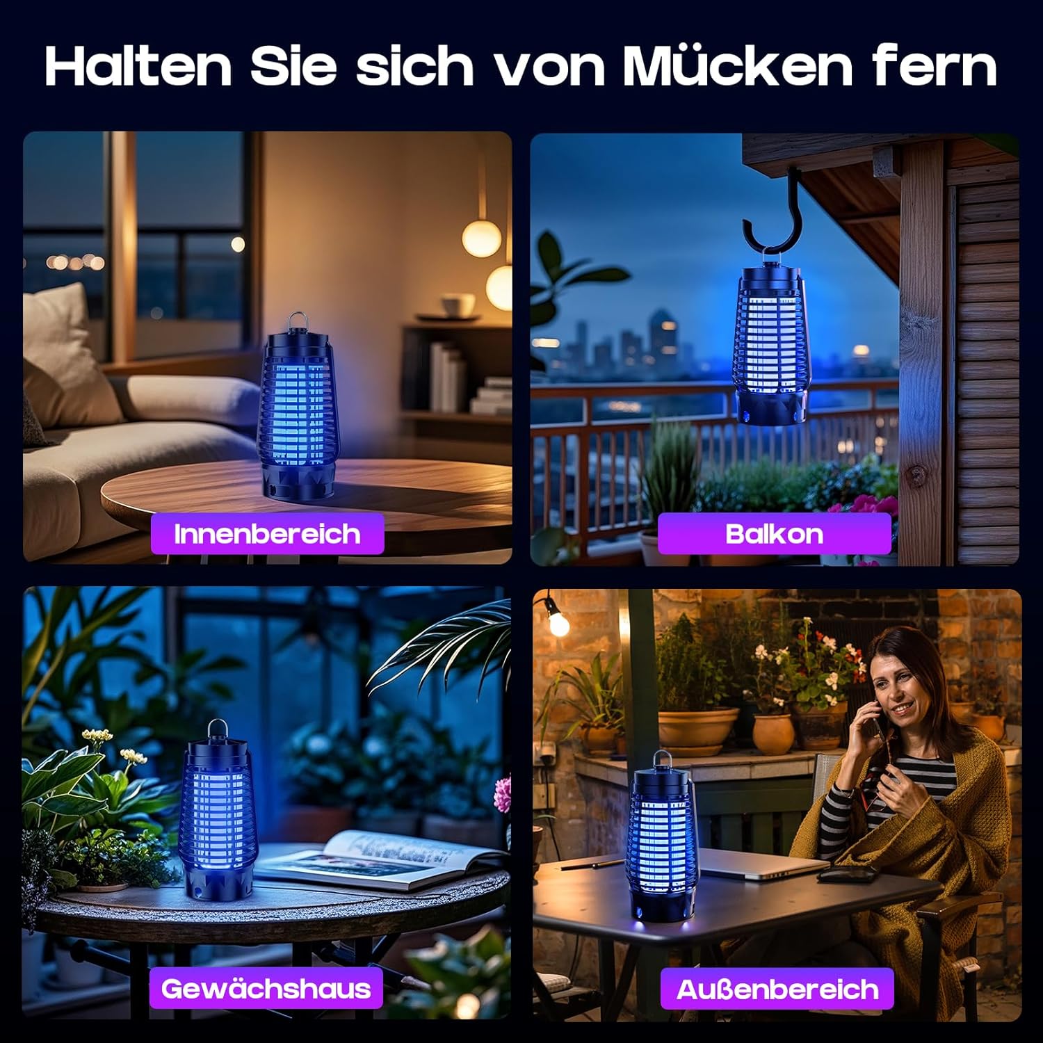 Detalle 2 de Insektenvernichter Elektrisch mit UV-Lampe – IPX4 Mückenfalle für Innen & Außen