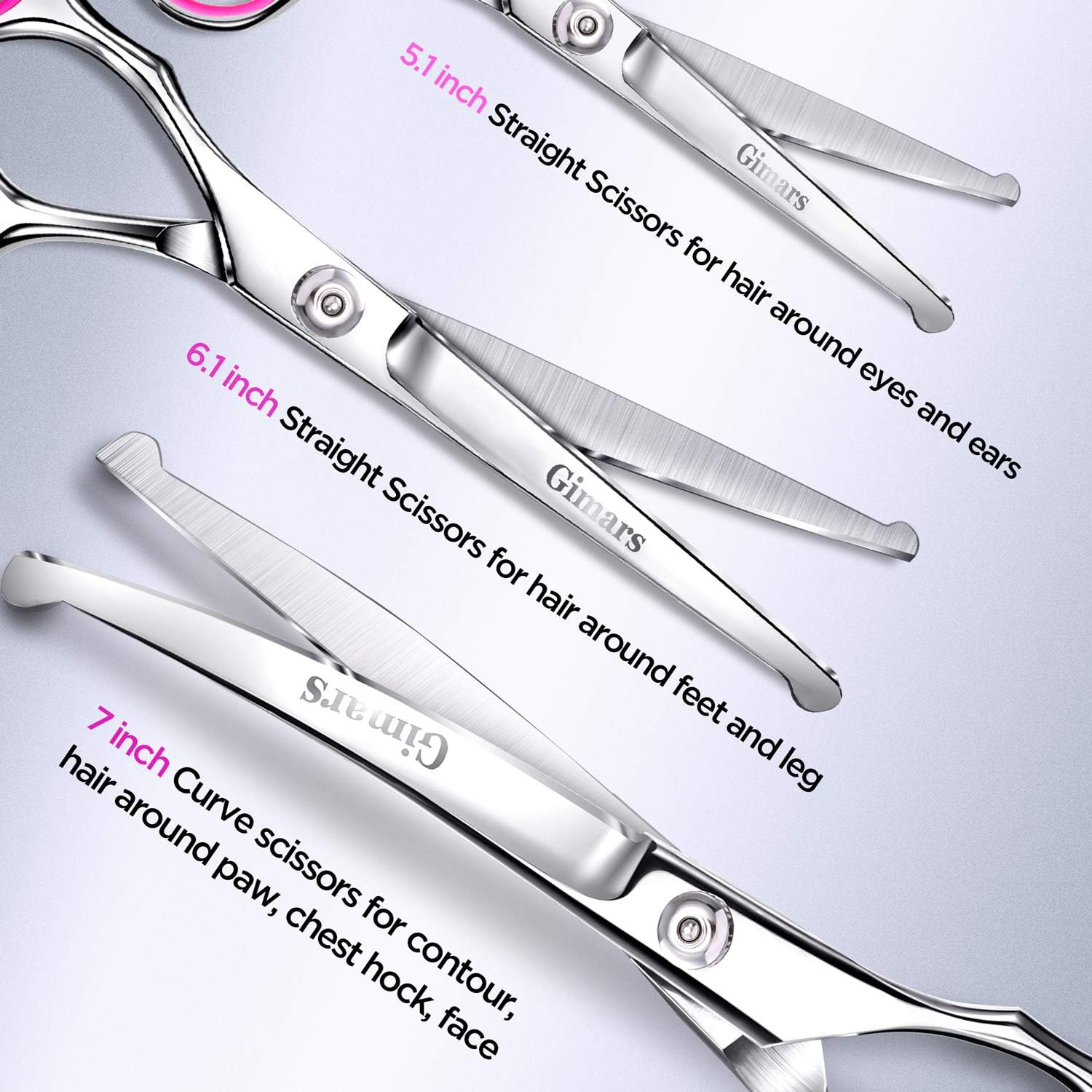 Thumbnail 2 de Gimars 4CR Stainless Steel Safety Round Tip 6 in 1 Pro Dog Grooming Scissors Set (Pink)