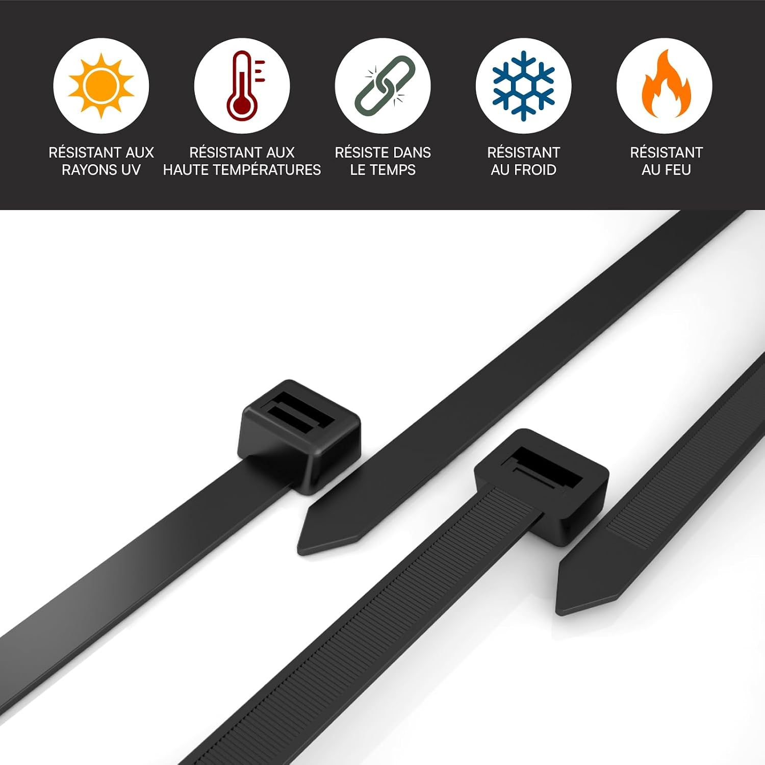 Detalle de 400 Serres Câbles Noirs 200 mm x 2,5 mm en Nylon 6,6 (PA66) autobloquants – Colliers de Serrage