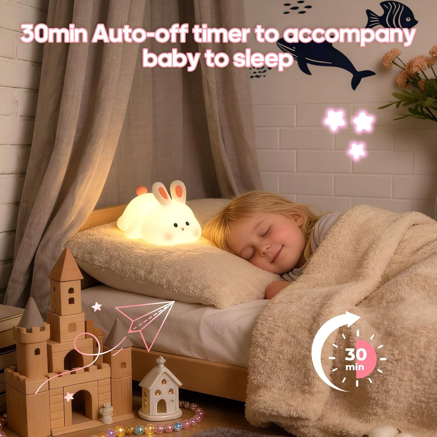 Detalle de GOODEA Baby Night Light Newborn – Silicone Kids Lamp with 30-Min Timer and Week-Long Battery