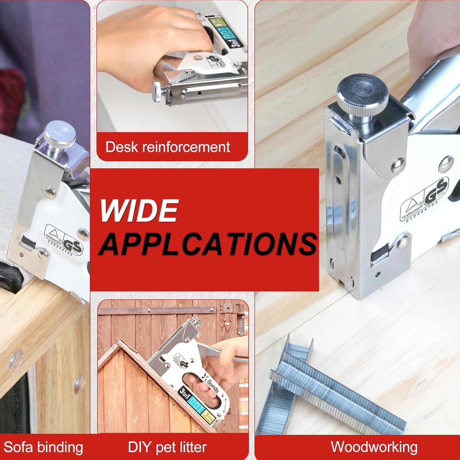 Detalle 2 de Bamda 3 in 1 Staple Gun with 1200 Staples (adjustable strength) for wood, wall fixing and cable tacking