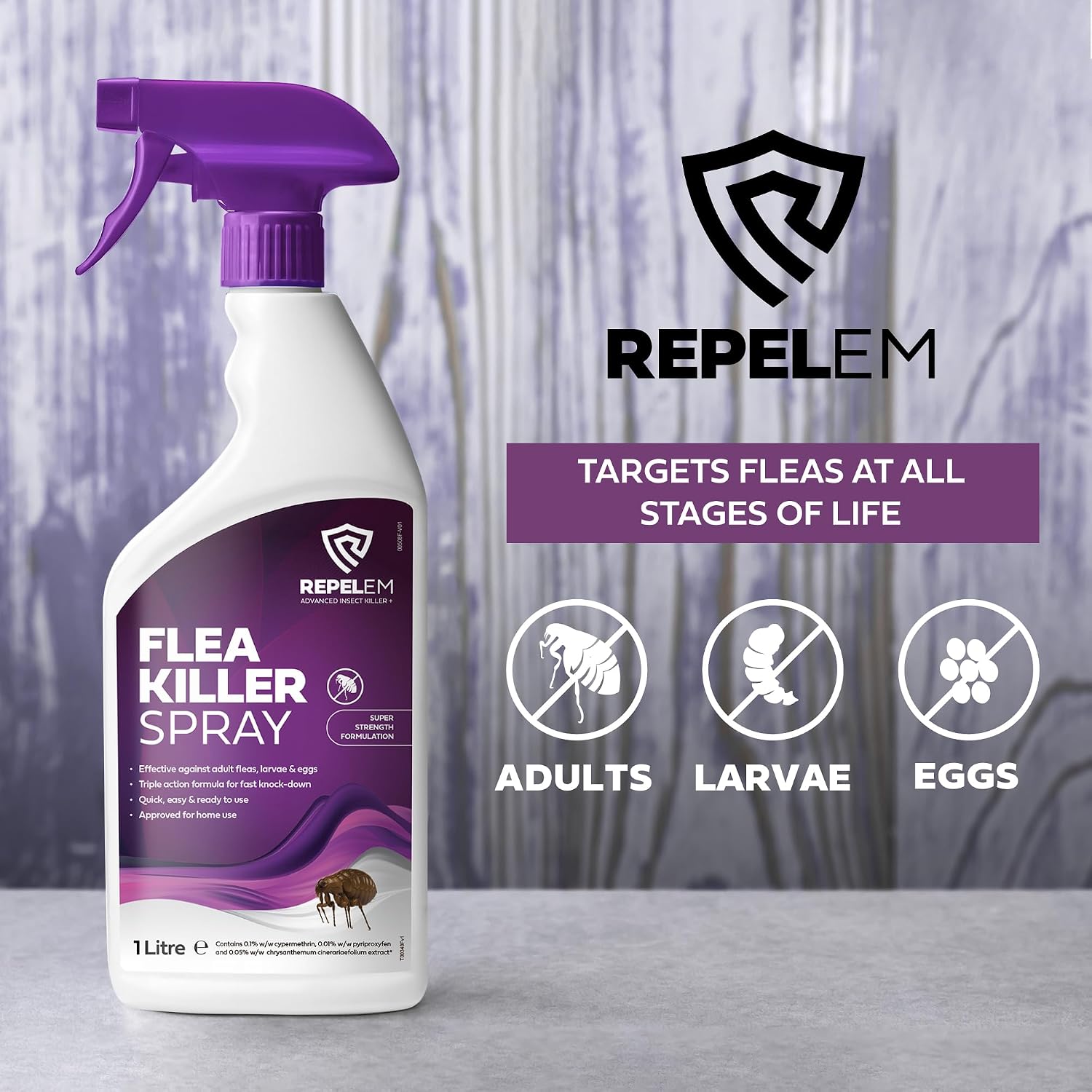 Thumbnail 2 de REPELEM Flea Spray for The Home – 1L: Household Killer for Eggs, Larvae and Adults
