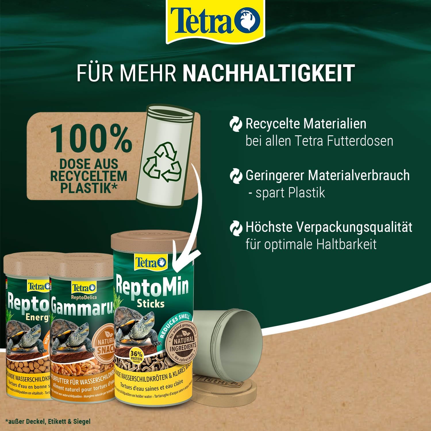 Detalle de Tetra ReptoMin Menu Schildkröten-Futter 3in1 – abwechslungsreiches Futter für Wasserschildkröten, 250 ml Dose