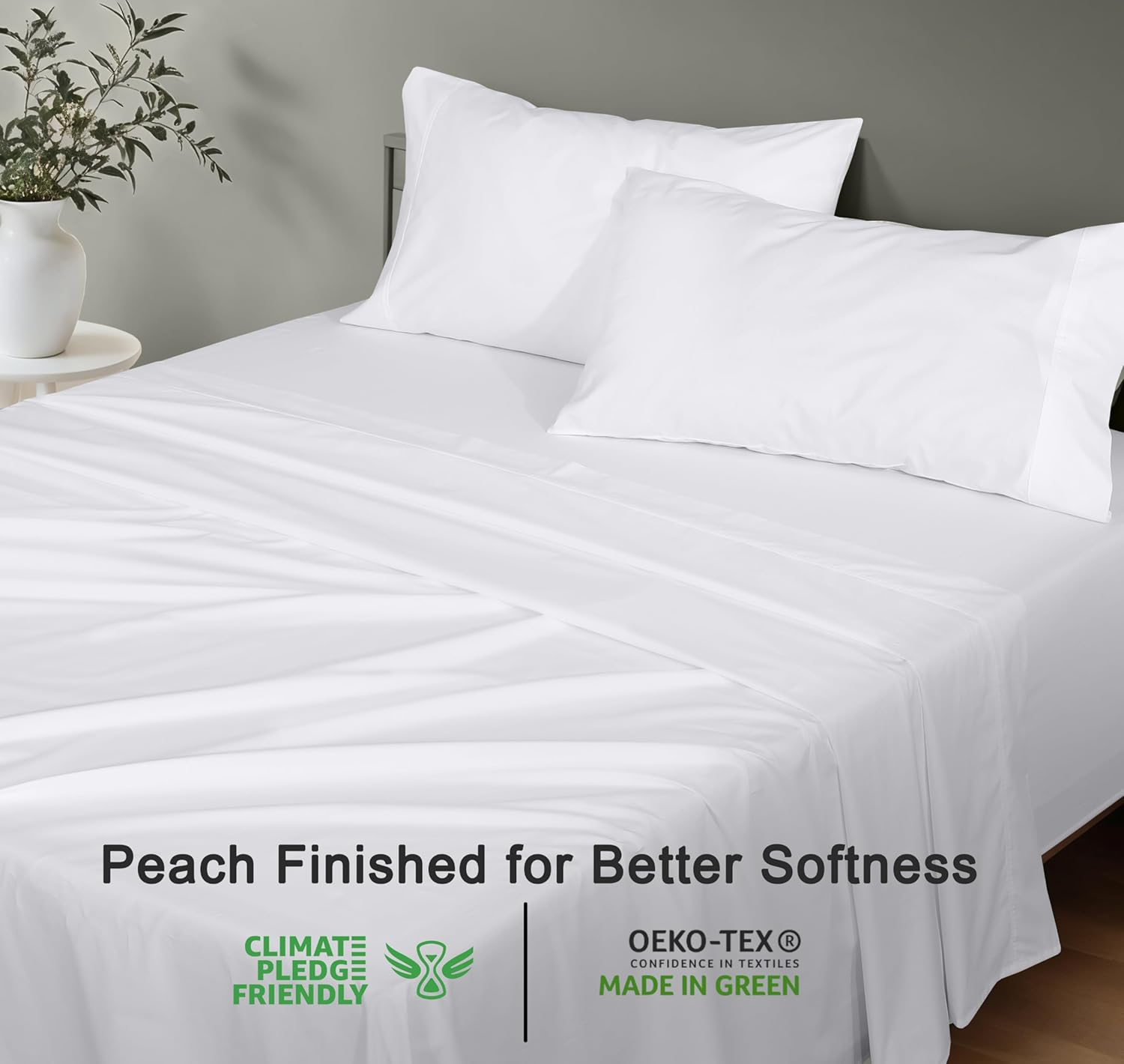 Thumbnail 4 de RUVANTI 100% Organic Cotton Percale Twin XL Sheets (GOTS Certified) — Deep Pocket 15" 3-Piece Set, Bright White