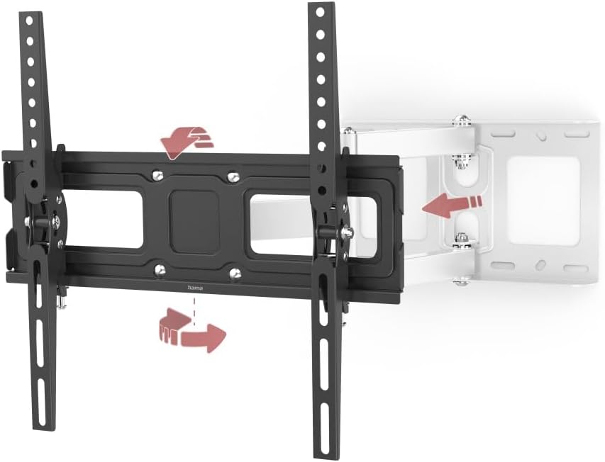 Detalle de Hama schwenkbare & neigbare ausziehbare TV-Wandhalterung für 32–65 Zoll (VESA 100×100 bis 400×400, bis 35 kg) schwarz-weiß