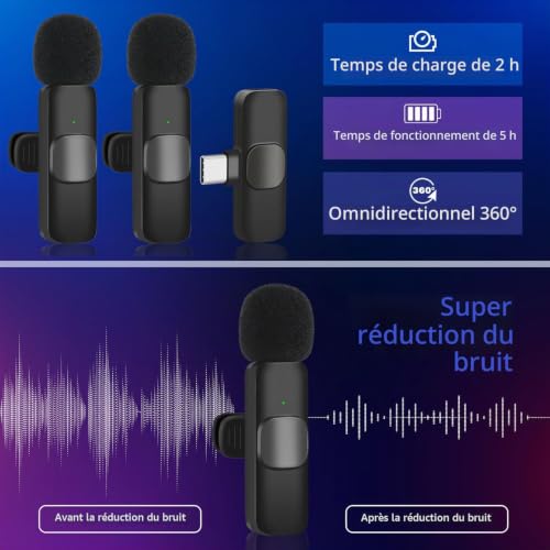 Detalle de Alles Gute Micro Cravate Sans Fil pour iPhone/iOS/Android — Microphone Lavalier Portable, Réduction du Bruit, Plug-and-Play