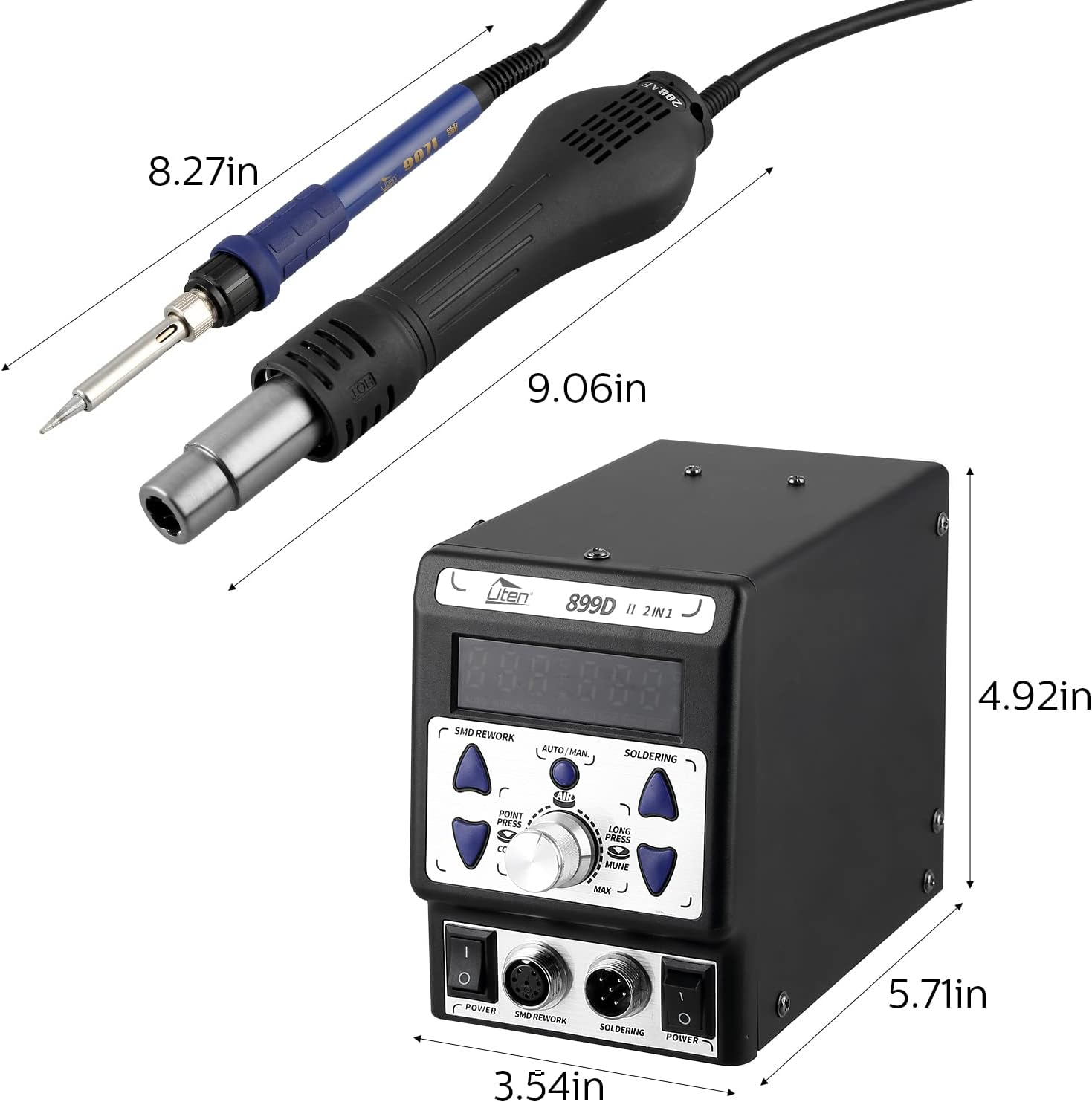 Detalle 2 de Uten Stazione saldatura aria calda 899D-II per SMD (rialsdatura e dissaldatura) con accessori
