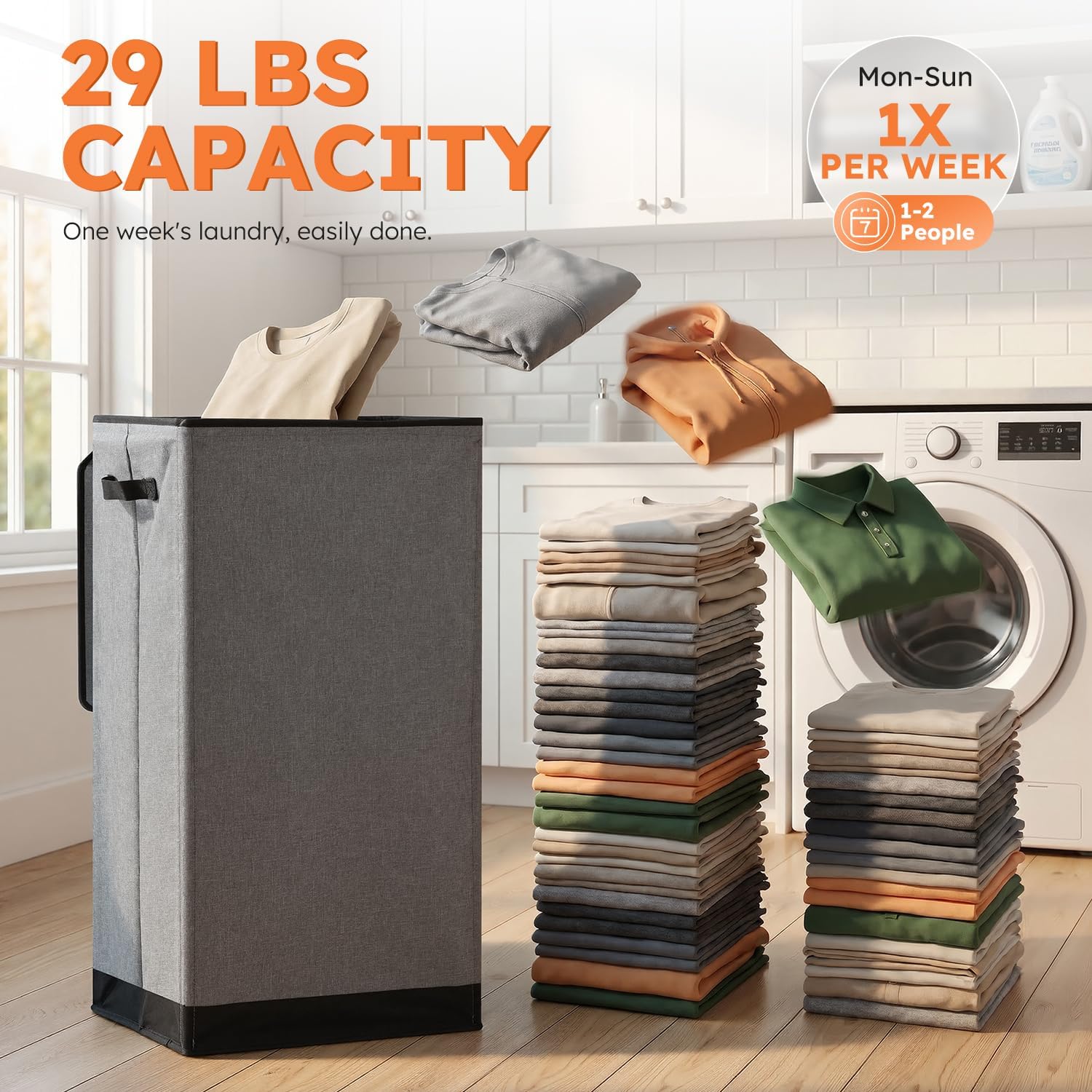 Detalle 2 de SOLEDI Laundry Hamper 100L collapsible basket