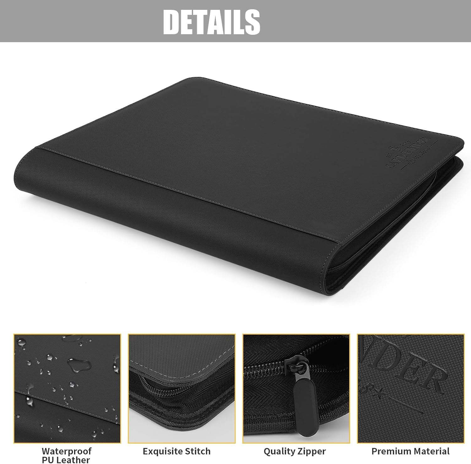 Thumbnail 2 de Toploader Binder with 9-Pocket Pages, 288 Card Capacity, 3x4 Rigid Card Holders in PU Leather (Black)