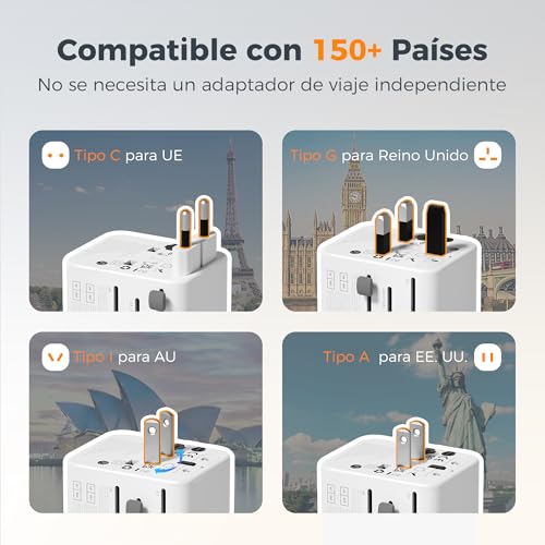 Thumbnail 1 de Adaptador Enchufe Universal TESSAN con 2 USB A, 2 USB C y 1 CA para viajes