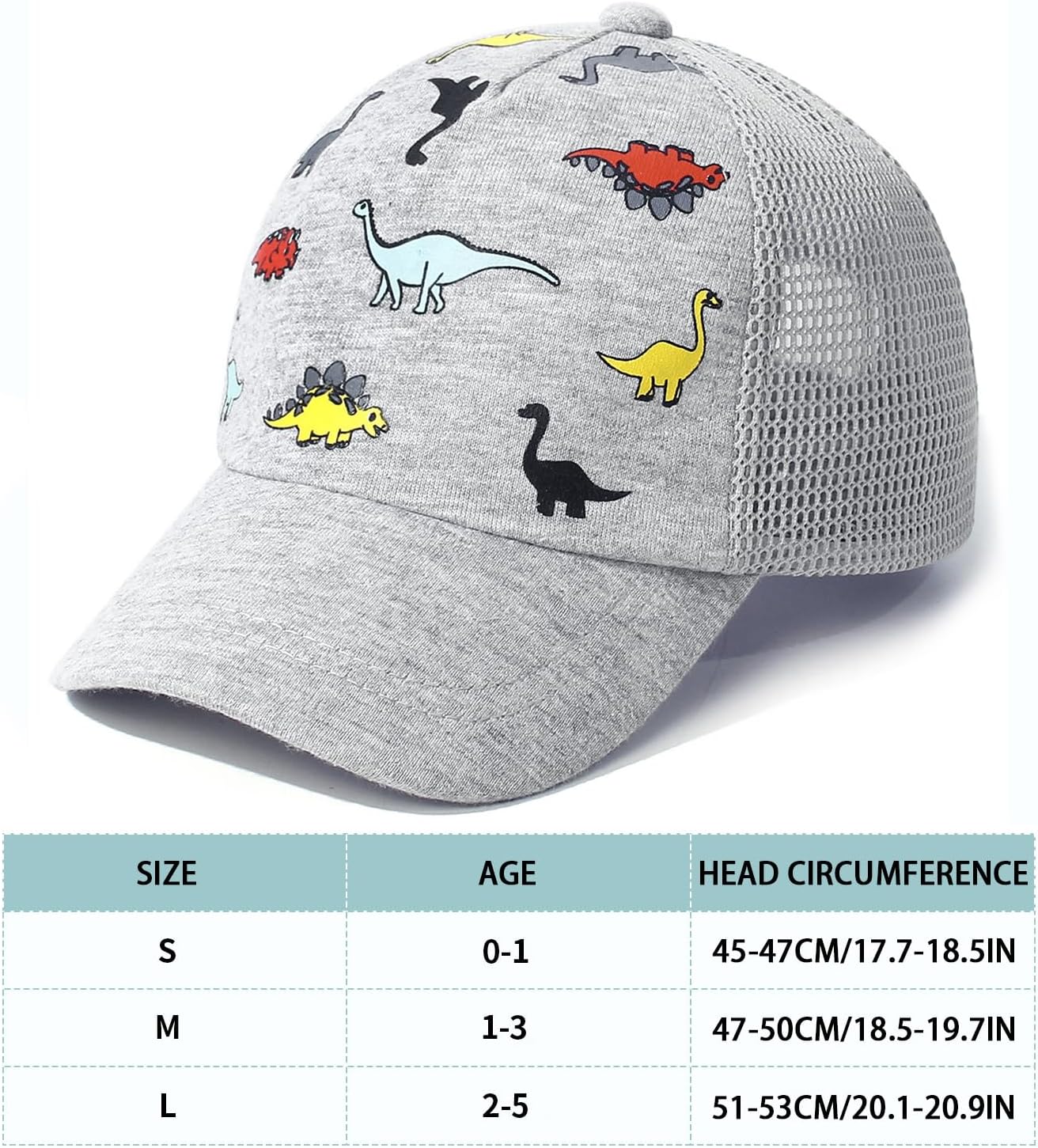 Thumbnail 6 de MCWTH Toddler Baseball Cap – Sun Hat for 0–5 Years (Dinosaur & Solid Colour)
