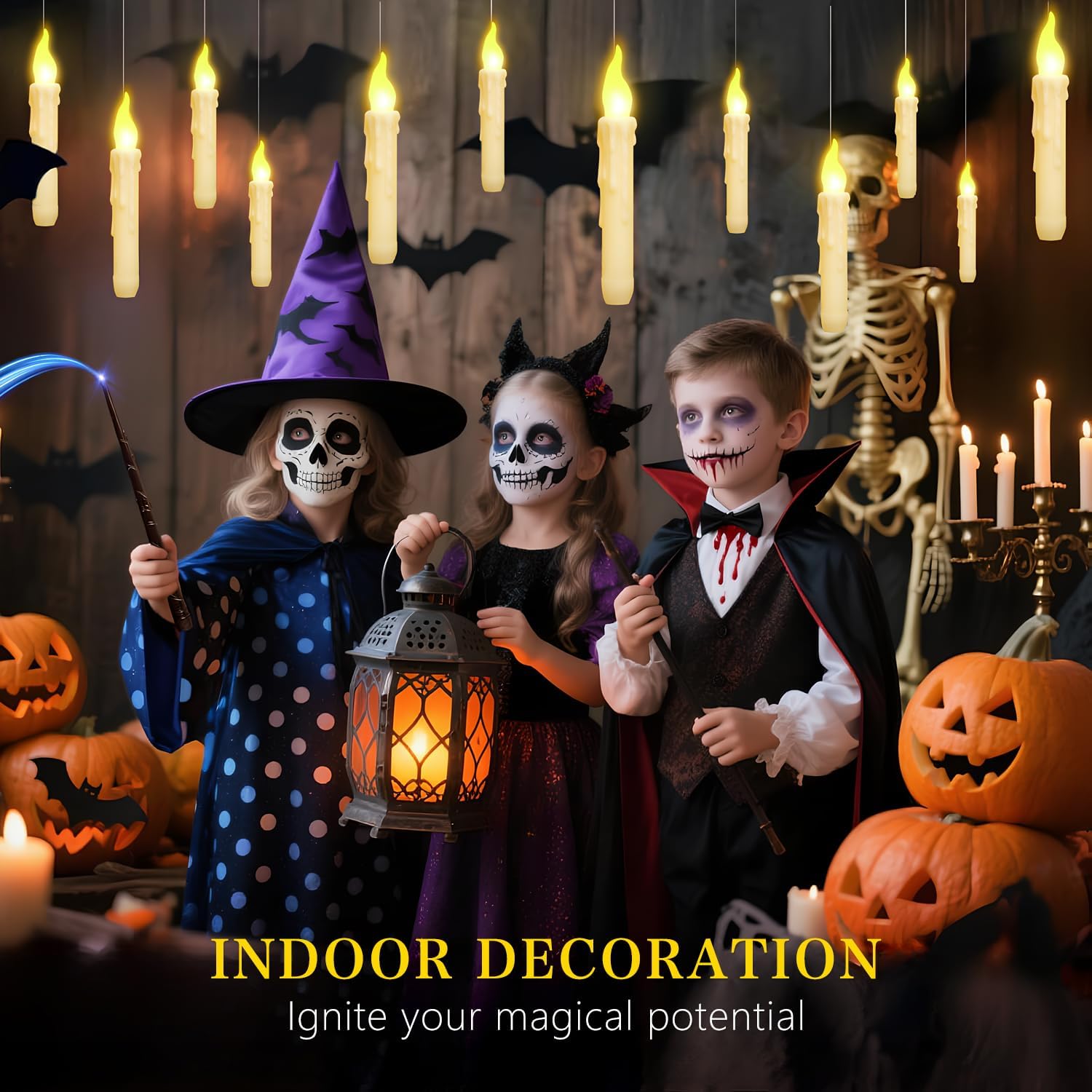 Detalle 2 de Yazmlin Yazmlin-112 Floating LED Candles, 12-Piece Warm-Light Set with Wand