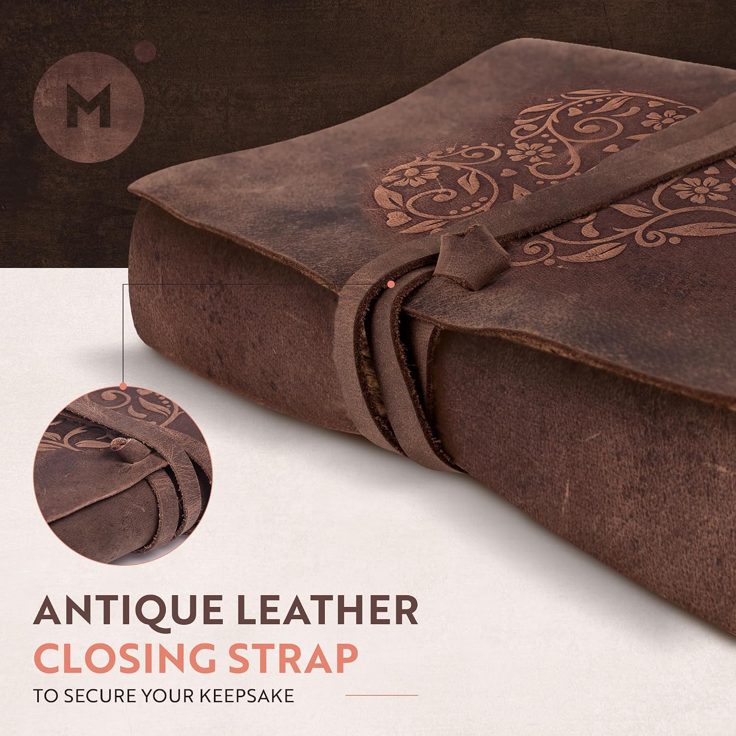 Detalle 2 de Moonster Vintage Leather Journal with Heart Cover – Refillable 8x6 Notebook