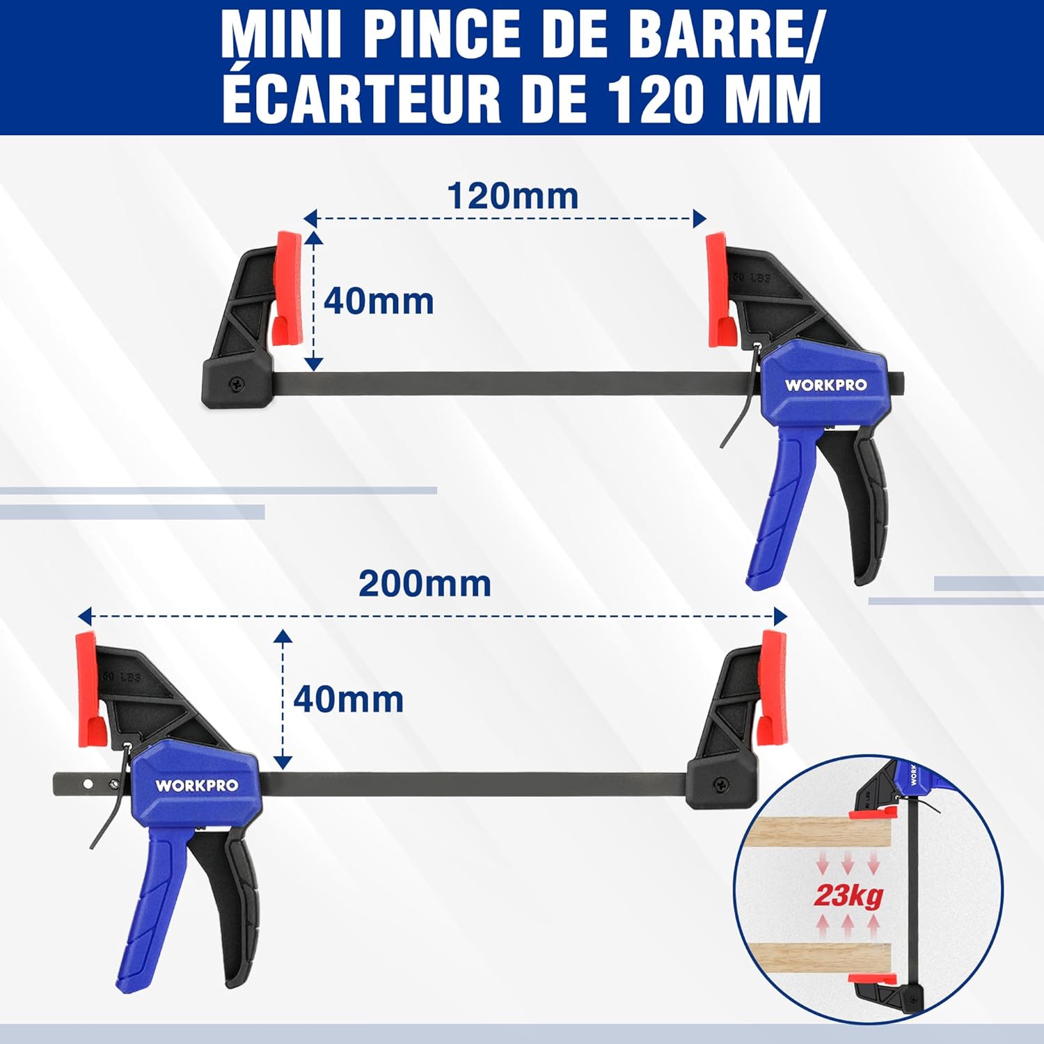 Thumbnail 4 de WORKPRO Jeu de 4 Serre-joints à libération rapide 120/150 mm – 23 kg et 68 kg
