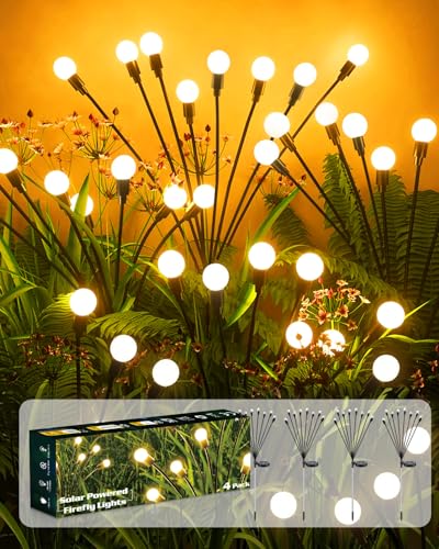 Detalle de AdalyRoma 4 Piezas Luces Solares de Luciérnaga con 8 LED — Iluminación Exterior IP65, Blanco Cálido