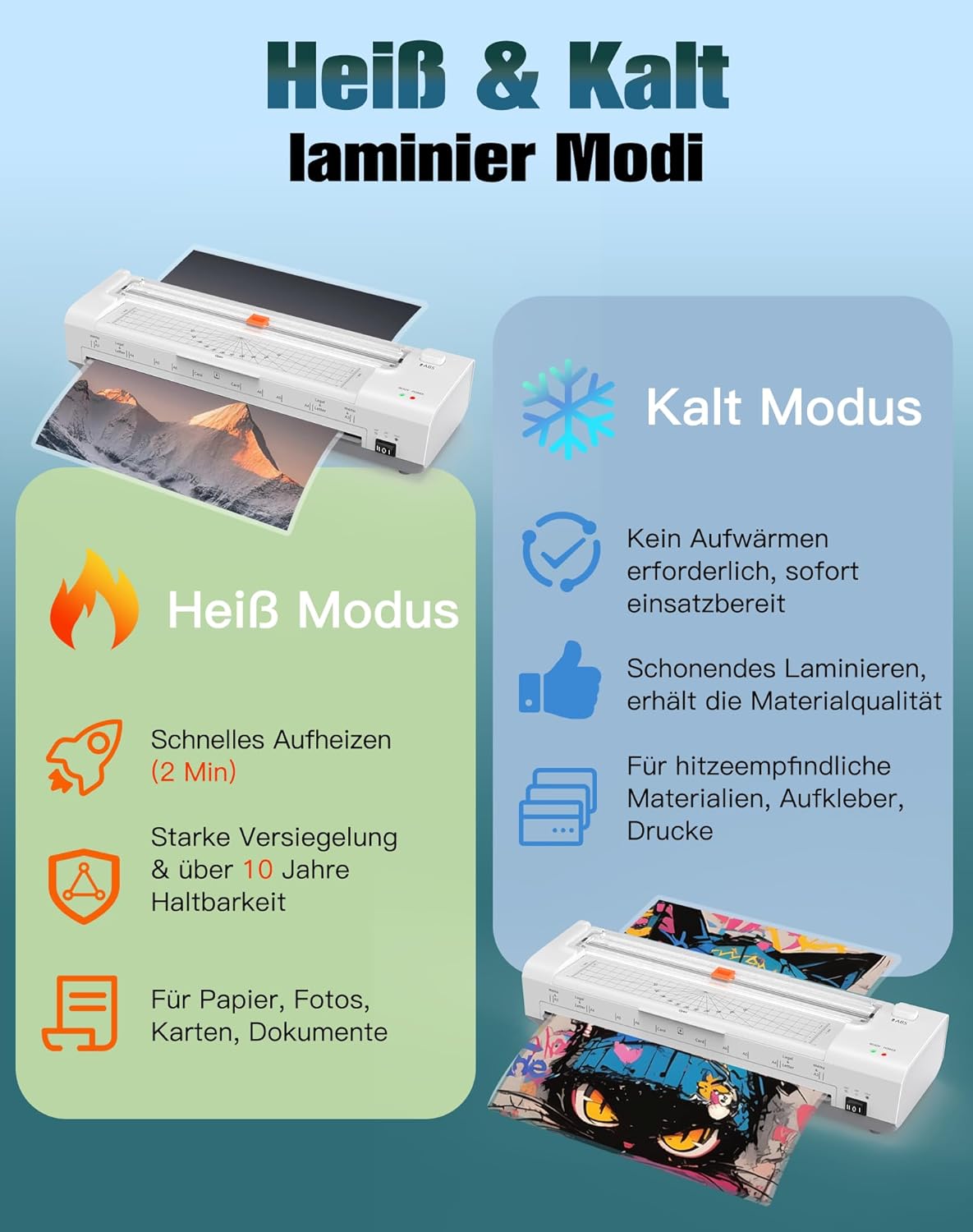 Detalle de OidoZac 13 Zoll A3 Laminiergerät mit automatischer Papiereinführung – 10-in-1 Set, kalt/heißlaminierung, ABS‑Sicherung