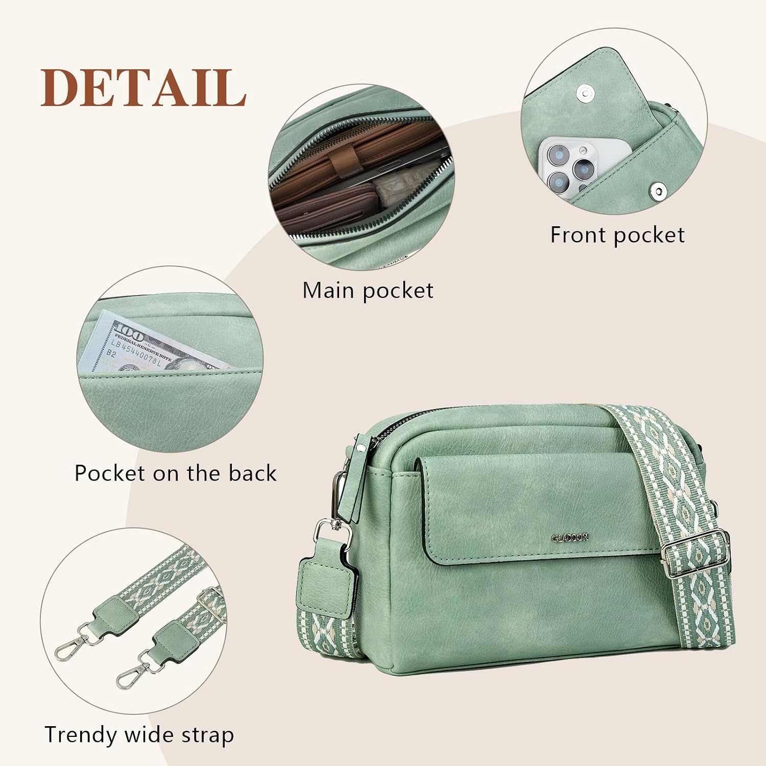 Thumbnail 3 de Gladdon sac bandoulière femme en cuir PU imperméable, petit format avec bandoulière amovible