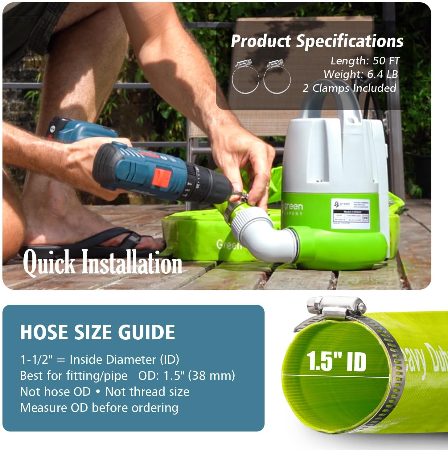 Thumbnail 1 de Green Expert Lay-Flat Discharge Hose, 1-1/2-Inch ID