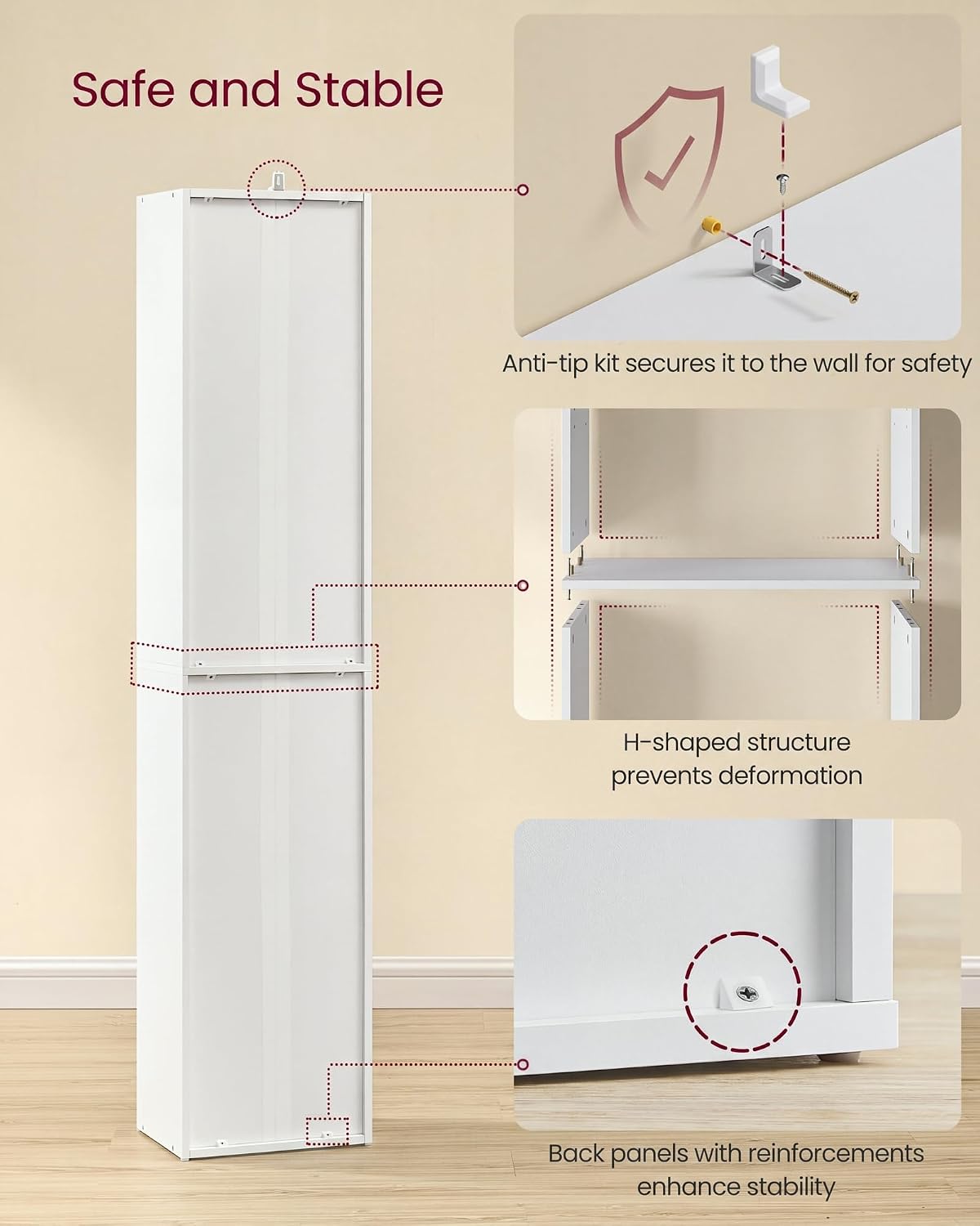 Detalle de VASAGLE LBC411W01 six-tier bookcase, Cloud White, adjustable shelves