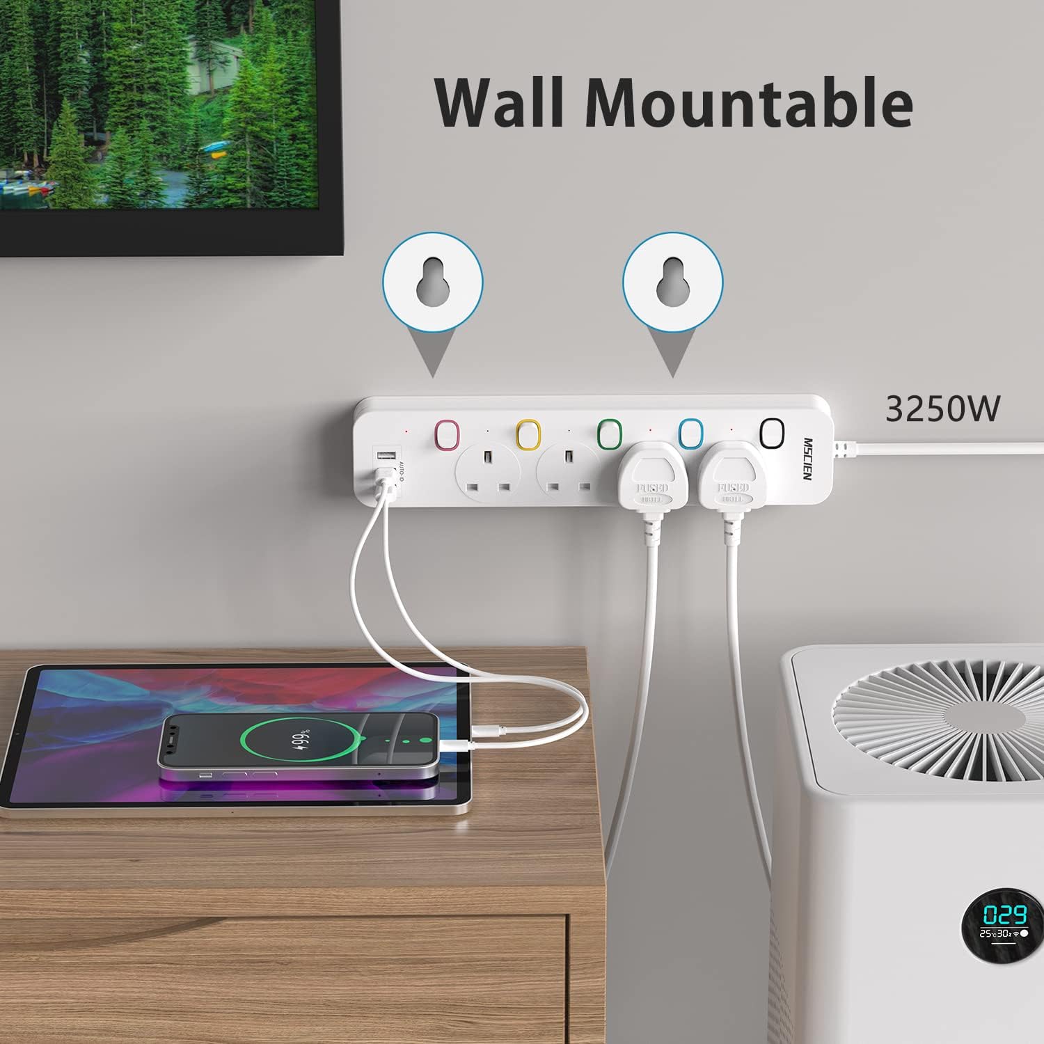 Detalle 2 de Mscien Extension Lead 1.8m with 3 USB