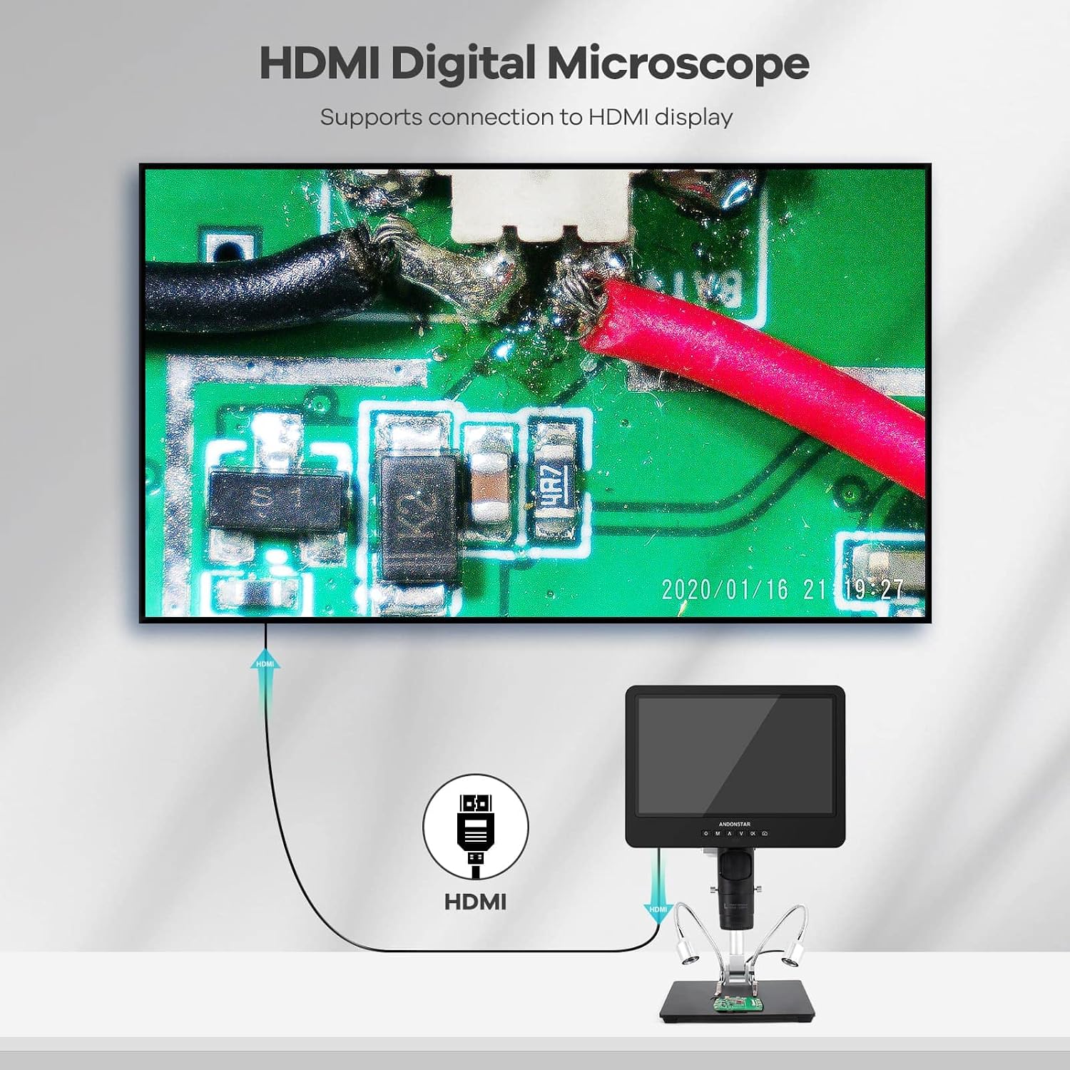 Thumbnail 3 de Andonstar AD249S-M 10.1-Inch HDMI Digital Microscope with 3 Lenses