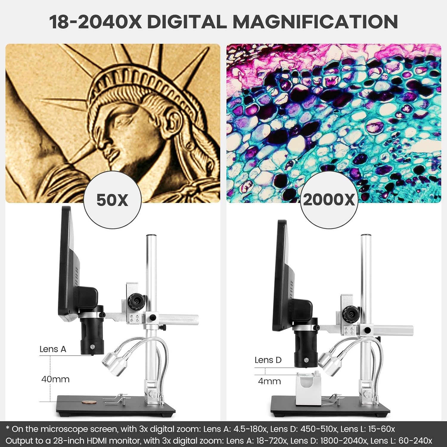Thumbnail 5 de Andonstar AD249S-M 10.1-Inch HDMI Digital Microscope with 3 Lenses
