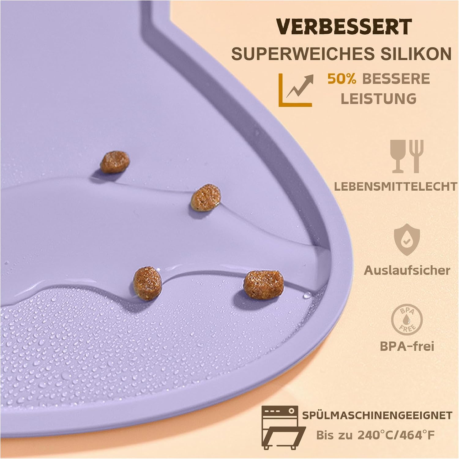Detalle de Napfunterlage aus lebensmittelechtem Silikon für Katzen & kleine Hunde – wasserdicht, rutschfest (Immergrün Blau)