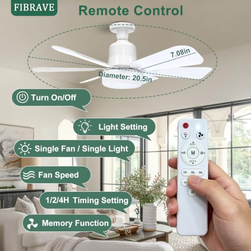 Detalle de FIBRAVE Ceiling Fan with Lights and Remote — 2026 LED 40W, 3 Speeds, 3-Color Light, White