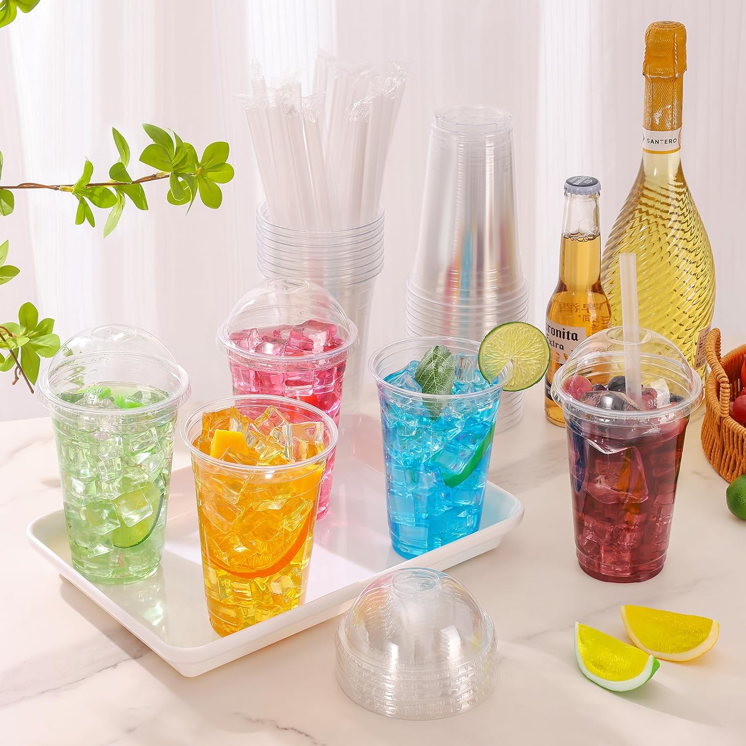 Detalle de DI QIU REN Plastic Cup with Dome Lids, 20oz Clear PET, 50-Pack