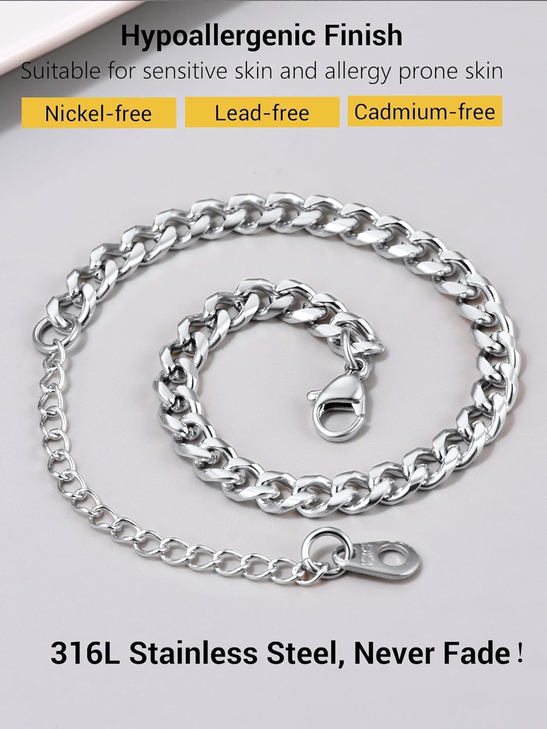 Thumbnail 4 de PROSTEEL Gourmette chaîne à maillons cubaine en acier inoxydable 316L (plaqué or) — bracelet homme/femme