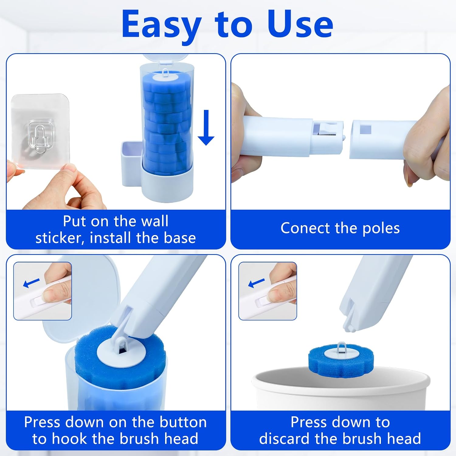 Thumbnail 5 de 2 Pack Disposable Toilet Brush and Holder Set with 48 Refills: Touchless Clean for Hassle-Free Bathrooms