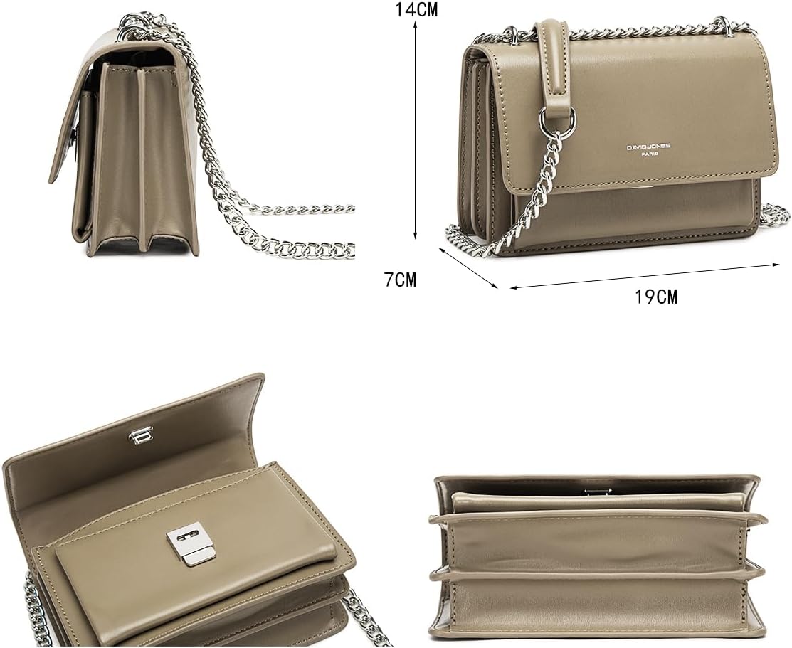 Thumbnail 4 de Petit sac bandoulière femme David Jones en simili cuir PU rigide à chaînes – mini pochette beige