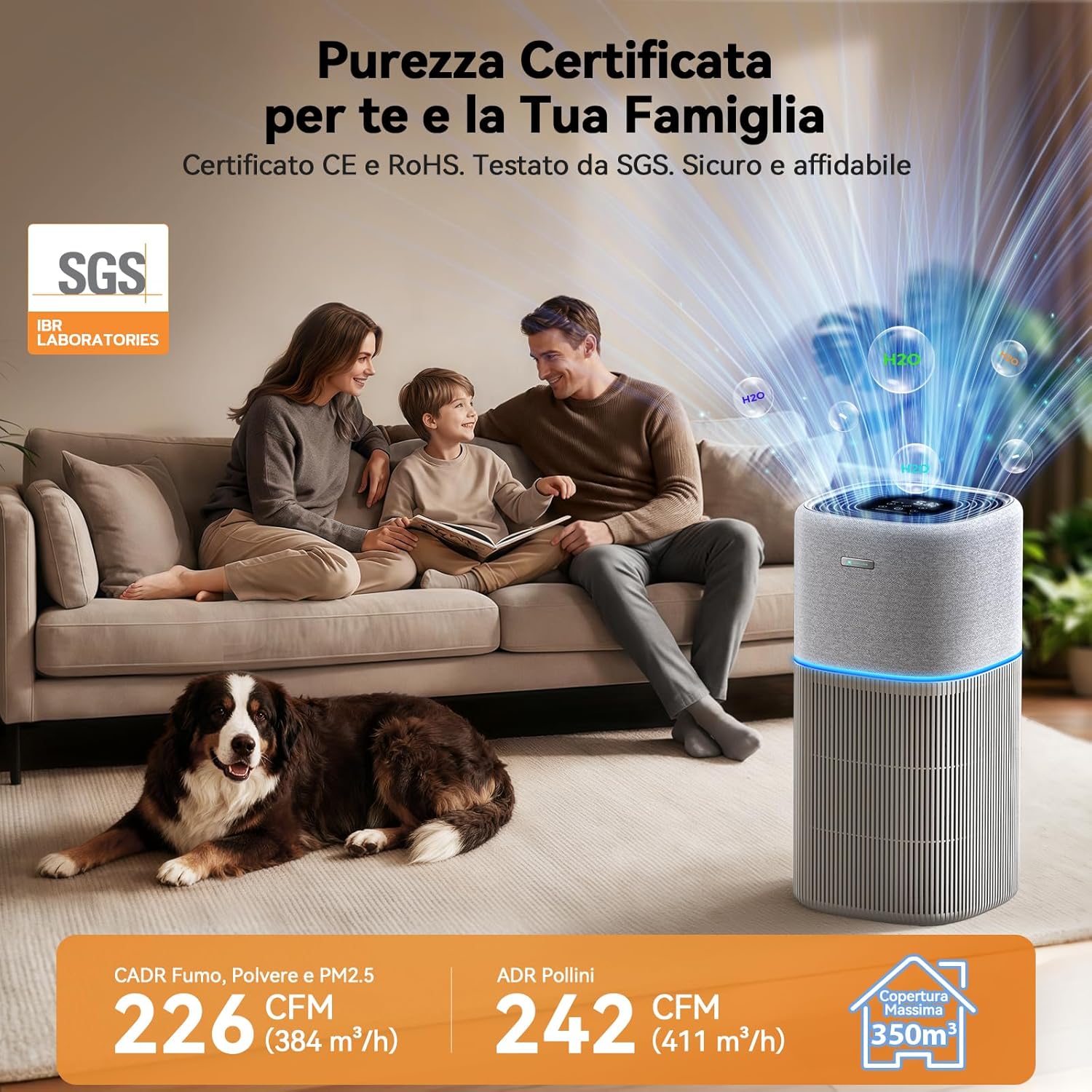 Thumbnail 1 de Amicura P3 purificatore d’aria intelligente per grandi ambienti fino a 250 m² con filtro H13 HEPA e carbone attivo