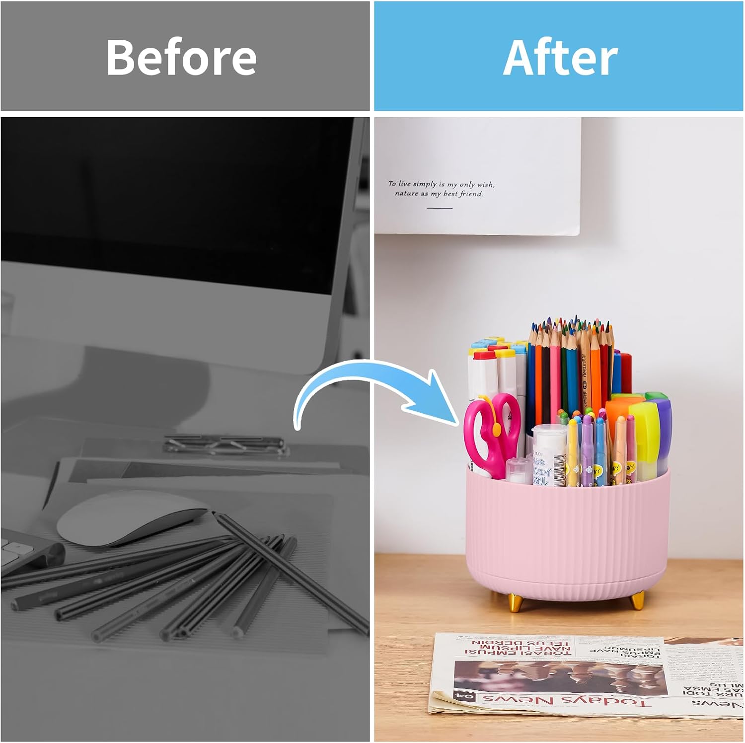 Thumbnail 6 de Marbrasse Plastic Rotating Pen Holder-Pink Desk Organizer, 5 Compartments