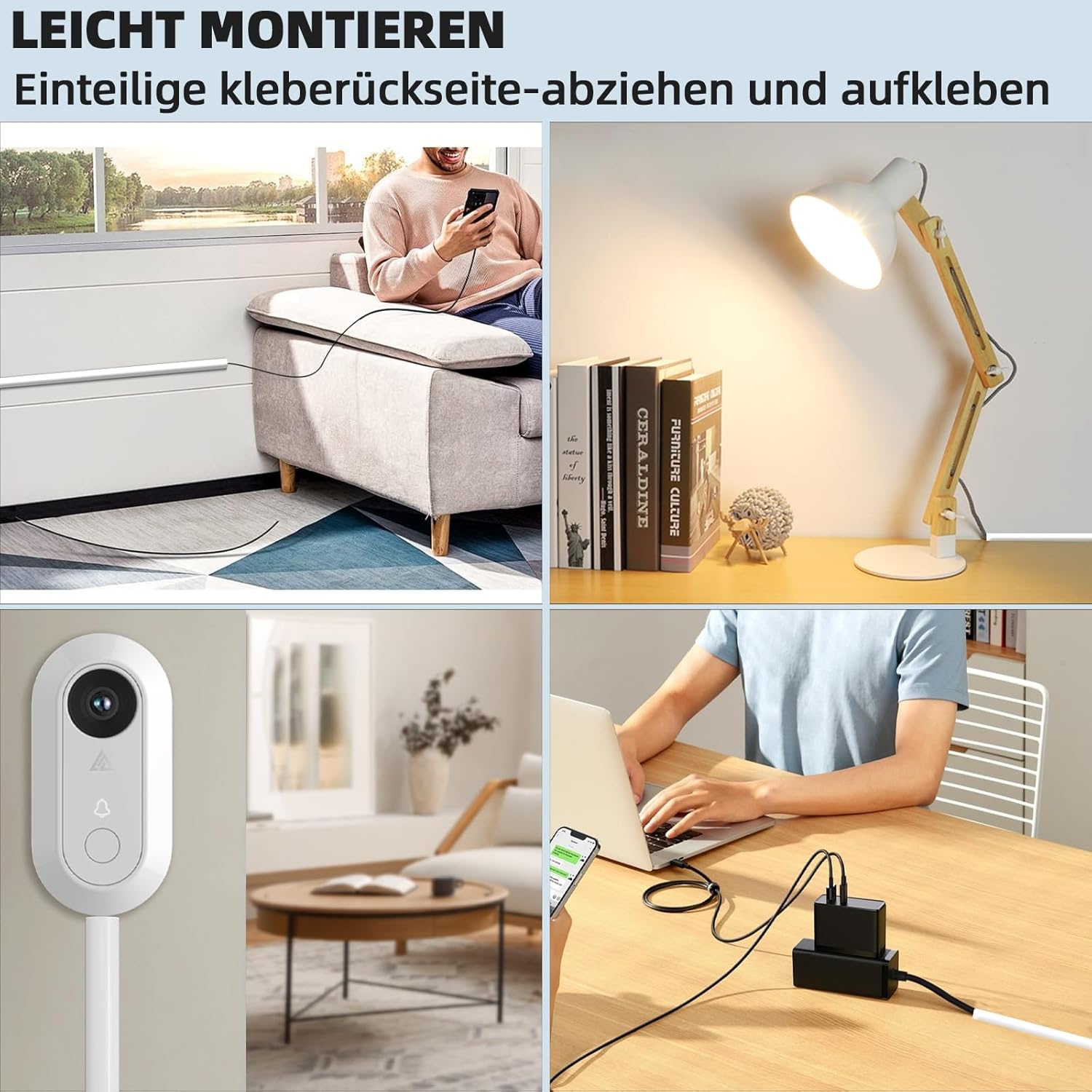 Thumbnail 5 de Kabelkanal Weiß Selbstklebend – Halbrund, 14 × 10 mm, 3 m, Silikon Kabelversteck für Wand/TV/Decke
