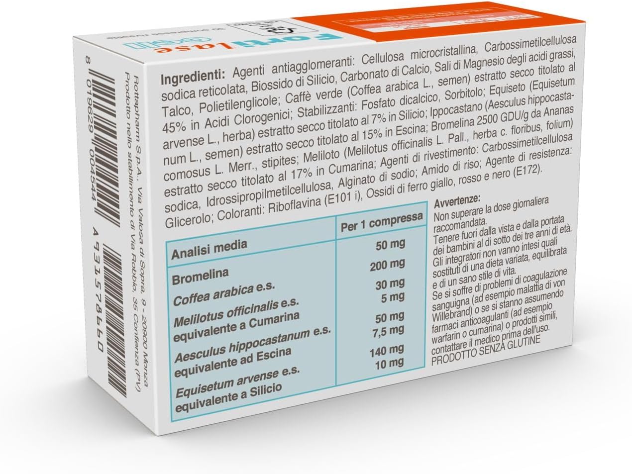 Thumbnail 1 de Fortilase Cell – Integratore alimentare con bromelina, caffè verde, melitolo, ippocastano ed equiseto (30 compresse)