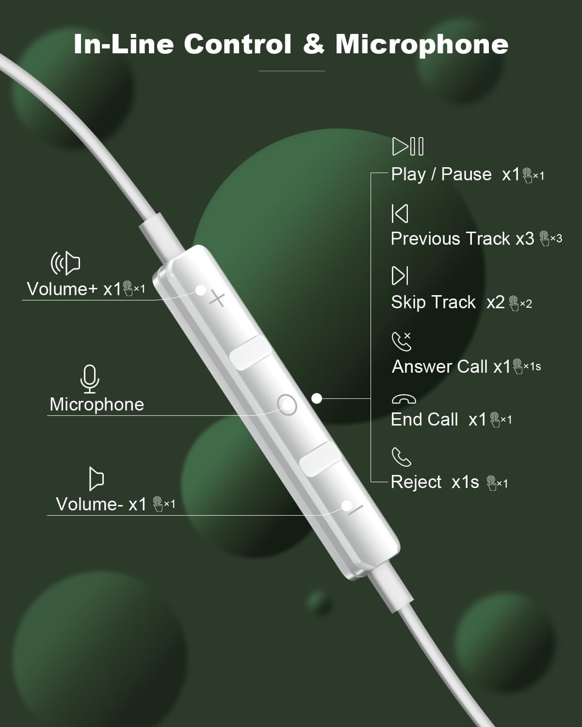 Detalle de USB-C Wired Earbuds with Microphone for iPhone, Samsung, Pixel — In-Ear HiFi Audio