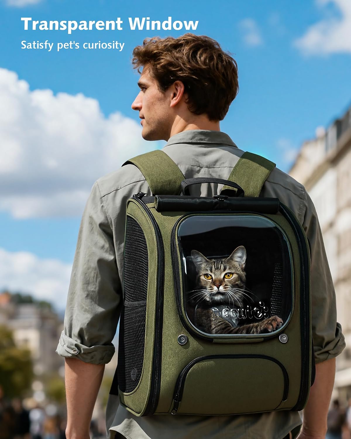 Detalle de pecute Cat Backpack Expandable – Large space bubble window carrier for walking, hiking & travel