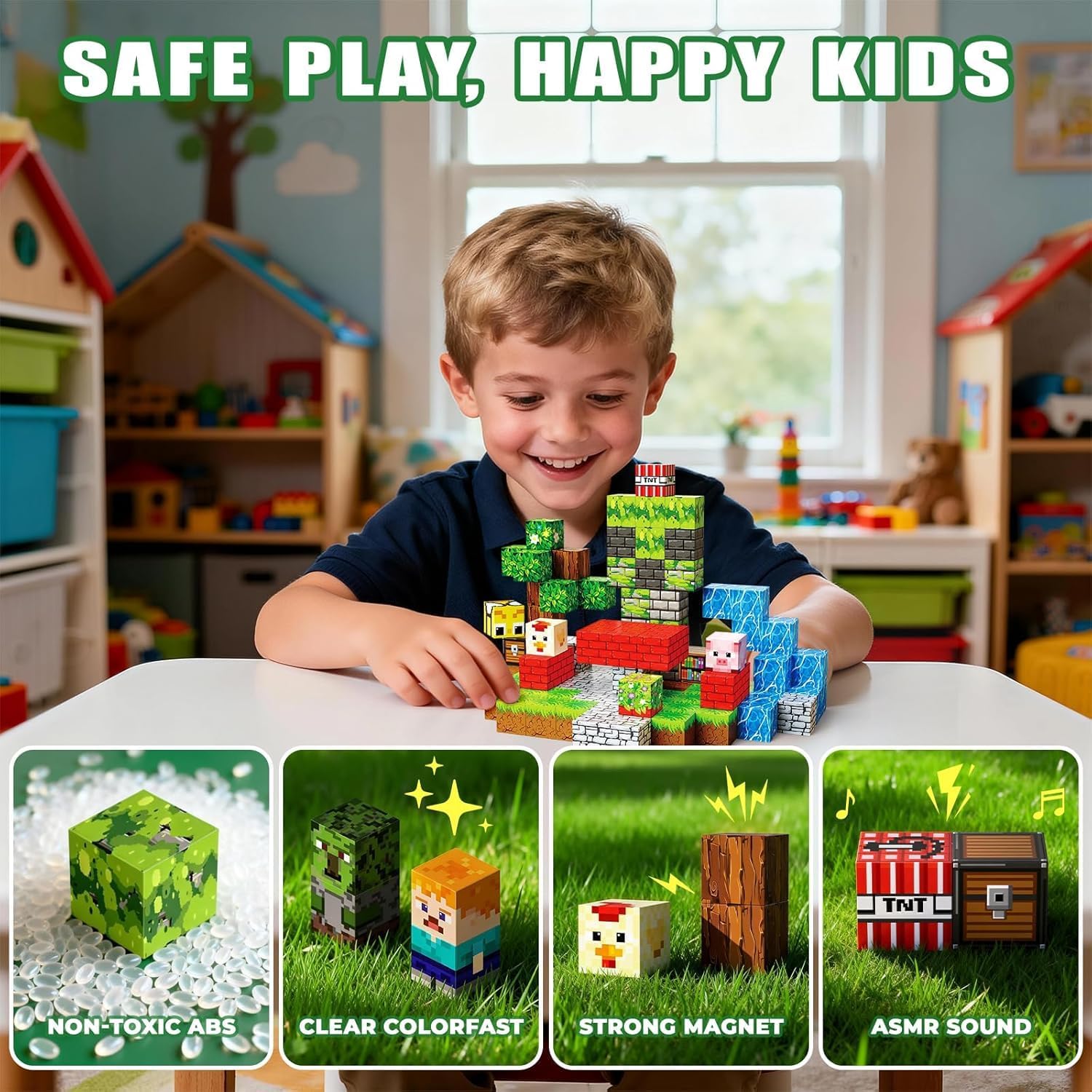 Detalle de SSAWER Magnetische Bausteine Bauspielzeug – 100 Teile, offenes Spielset für Kinder ab 3 Jahren