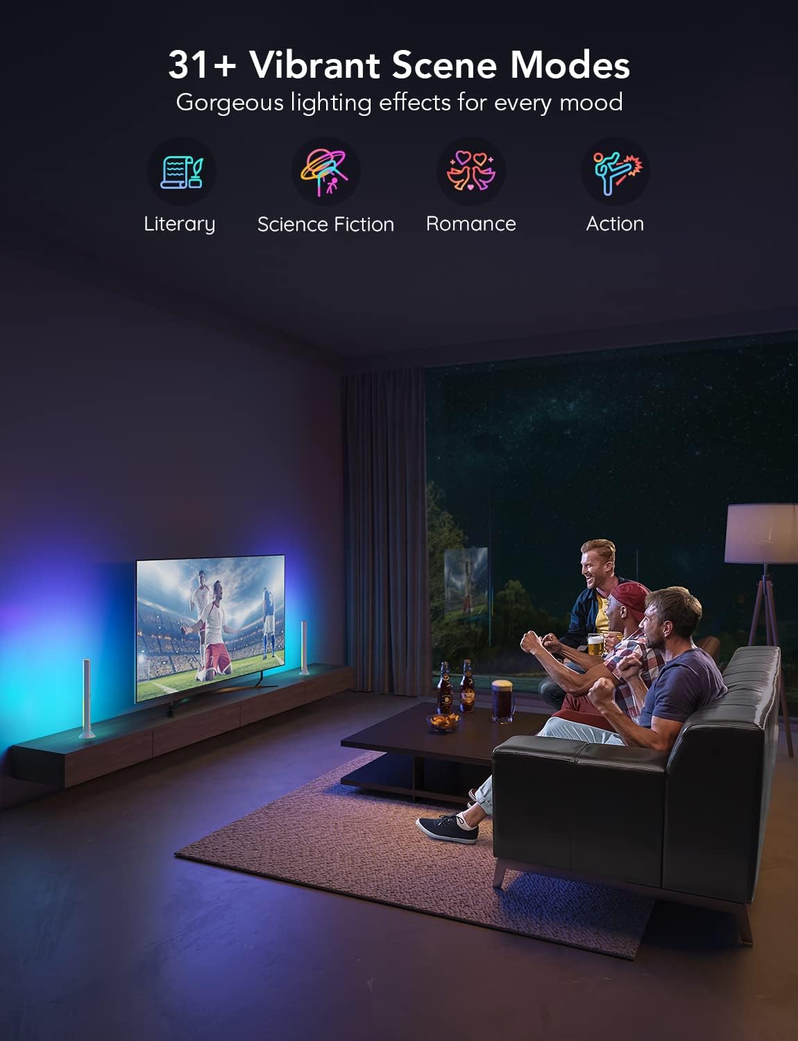 Detalle de Govee RGBIC TV Light Bars (WiFi) 38cm with Double Lighting Beads – Alexa & Google Assistant, White