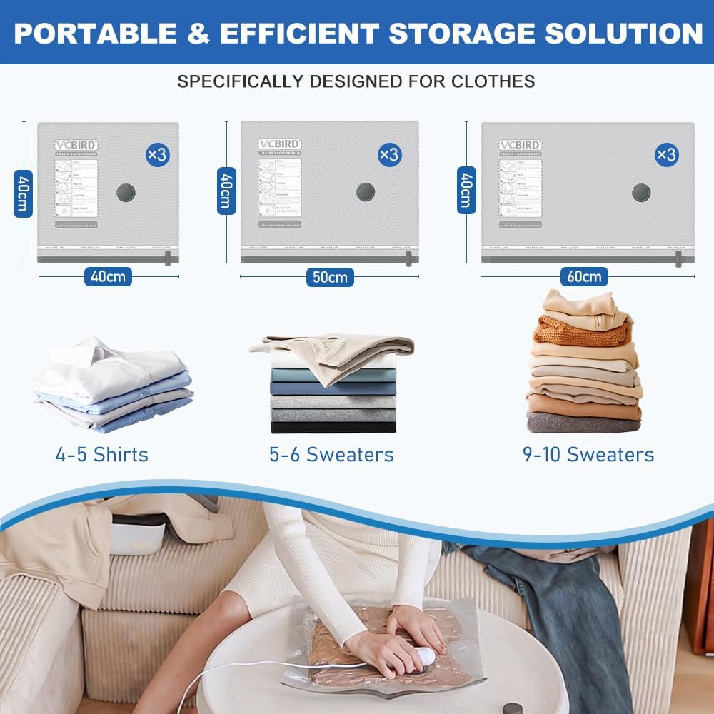 Thumbnail 1 de Vacbird Vacuum Storage Bags with Electric Pumps (9 pack) for travel and clothes