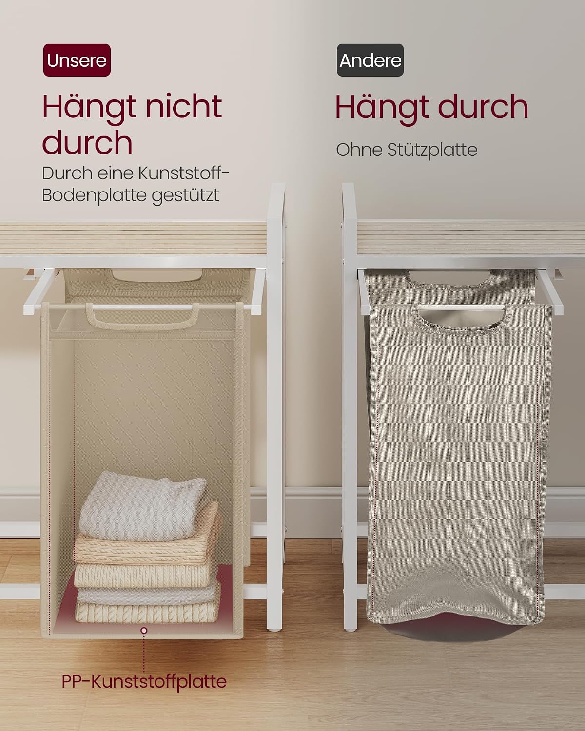 Detalle 1 de VASAGLE Wäschekorb 2 Fächer BLH201LH01 – Wäschesammler mit Ablage und abnehmbarem Wäschesack