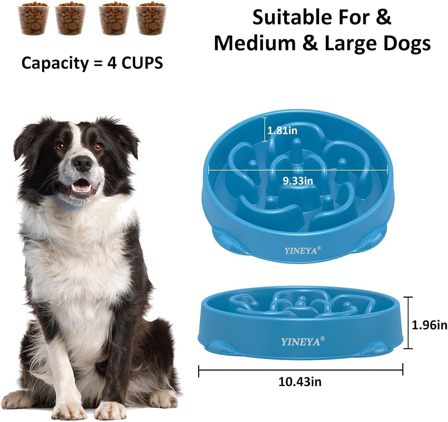 Detalle de YINEYA Large Breed Slow Feeder Dog Bowl (4 Cups) – Maze Puzzle Bowl to Help Slow Down Eating