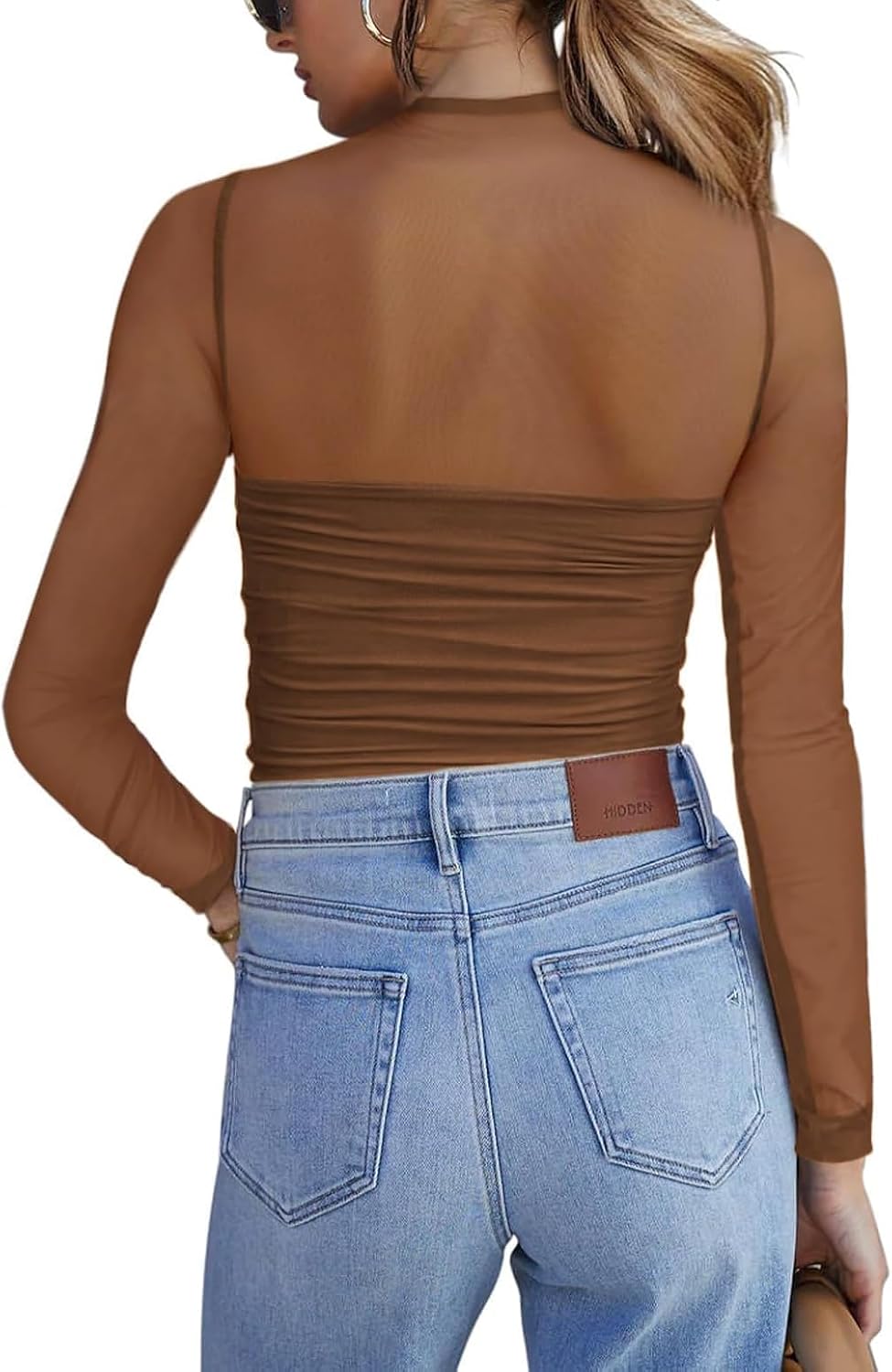 Detalle de Zeagoo Mesh Oberteil Damen – Transparentes Langarm Shirt, Slim Fit