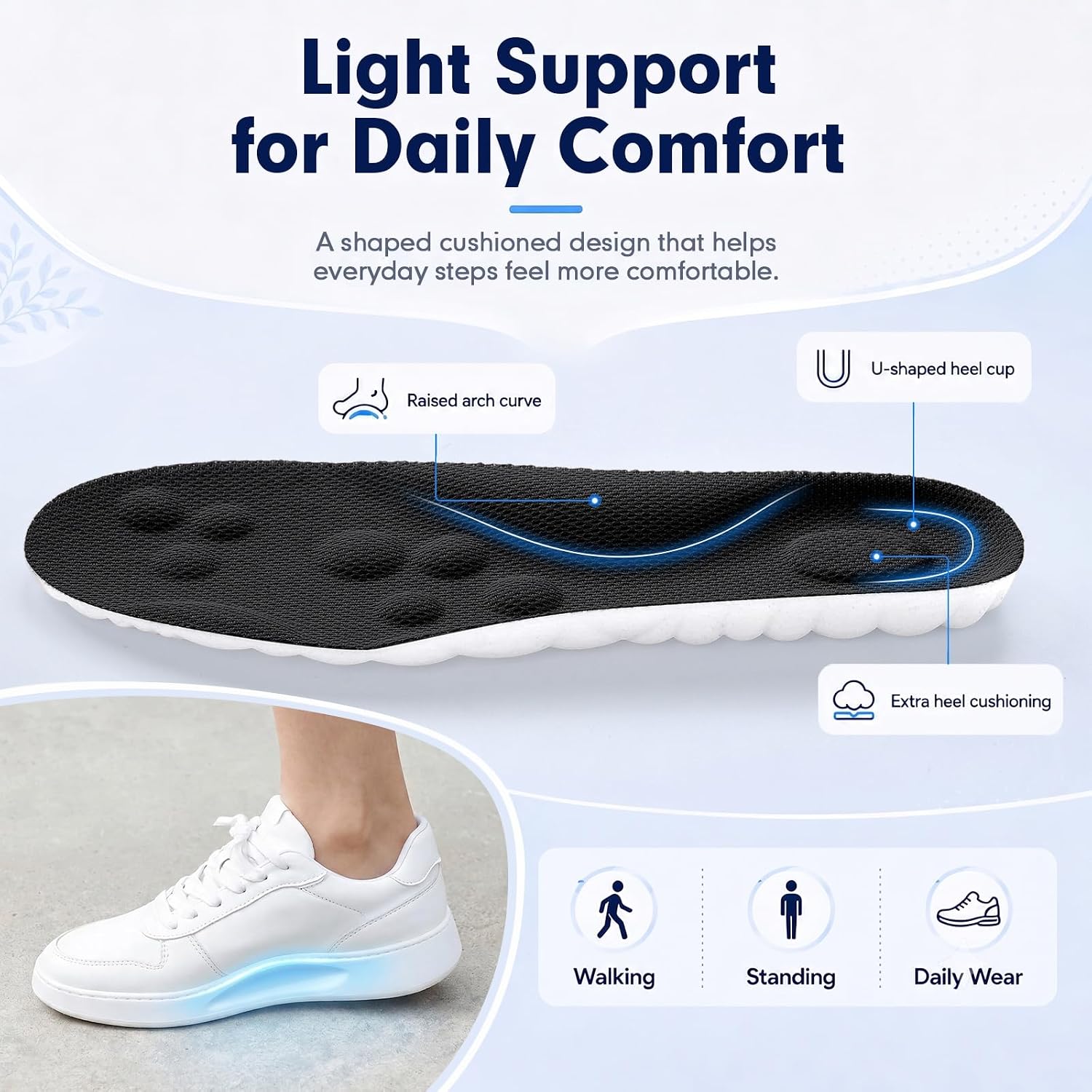 Detalle de ENLOPQ GEN-SOLE-Black-Small Women's Insoles, Memory Foam, Arch Support