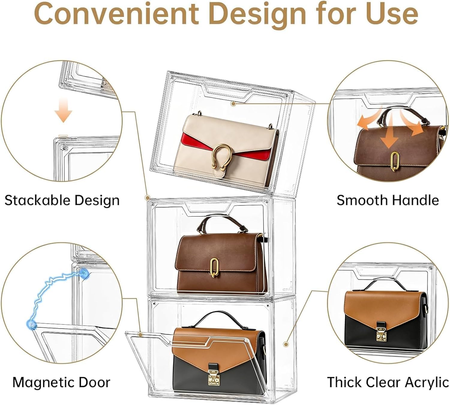 Detalle de Clear acrylic purse organizer with magnetic door, 5-pack