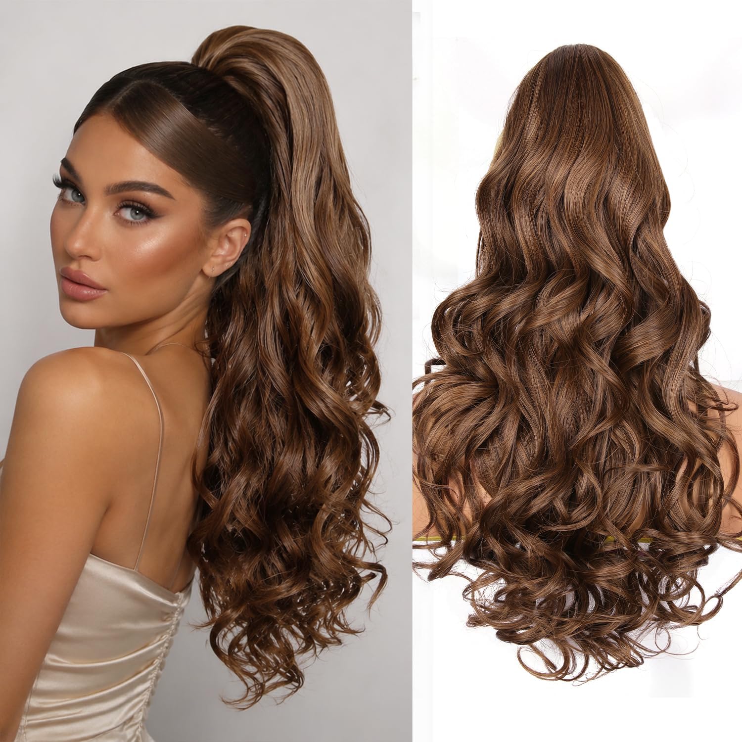 Detalle de ZQIAN BEAUTY 24-Inch Clip-On Ponytail Extension, Curly Wavy Synthetic Hair