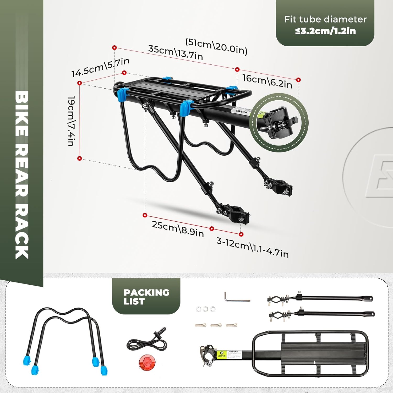 Thumbnail 1 de ROCKBROS portapacchi posteriore in alluminio per bici (MTB 24–29” e bici da strada), con riflettore