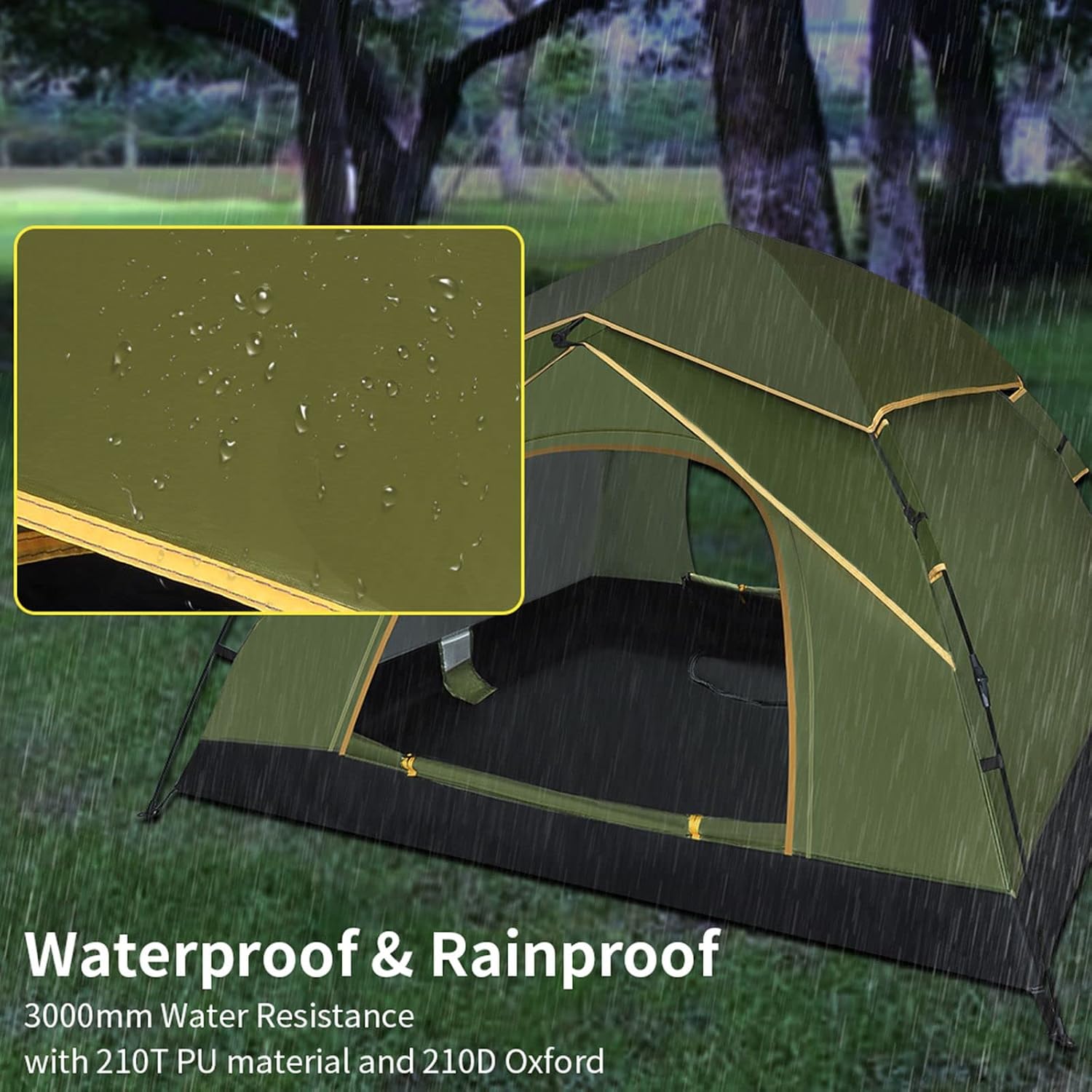 Detalle 2 de GEEDIAR 3-4 Person Instant Pop Up Tent: Easy Setup, 3000mm Waterproof Dome for Festivals and Outdoors