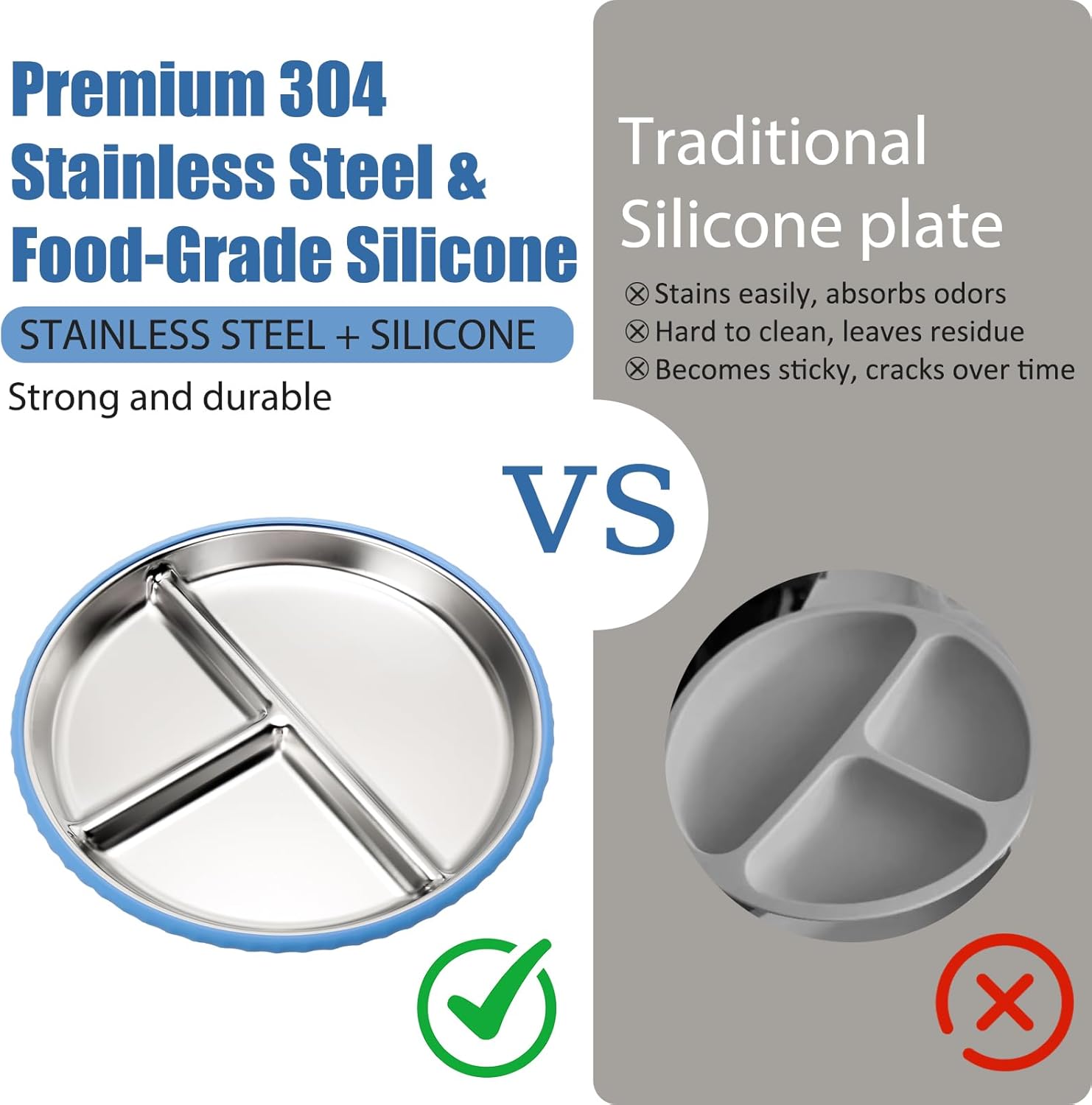 Thumbnail 2 de CLDY 2-teiliges Babyteller-Set aus Edelstahl mit Saugnapf + 2 Breischalen (BPA-frei, auslaufsicher)